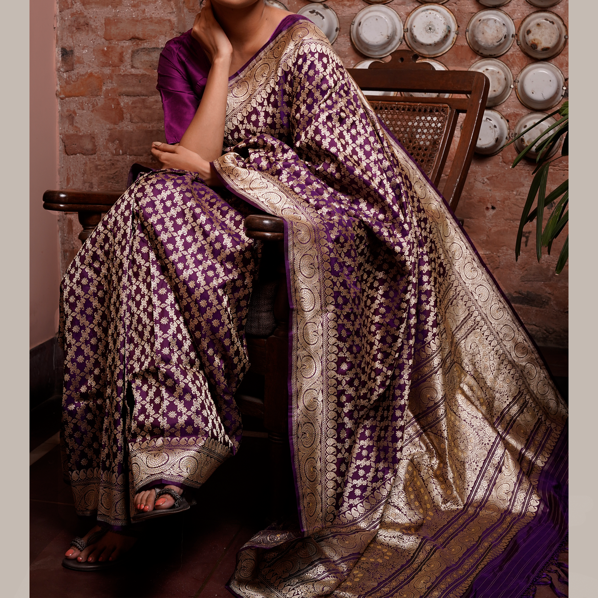 TFEAS Purple Khadwa Jaal Benarasi Saree