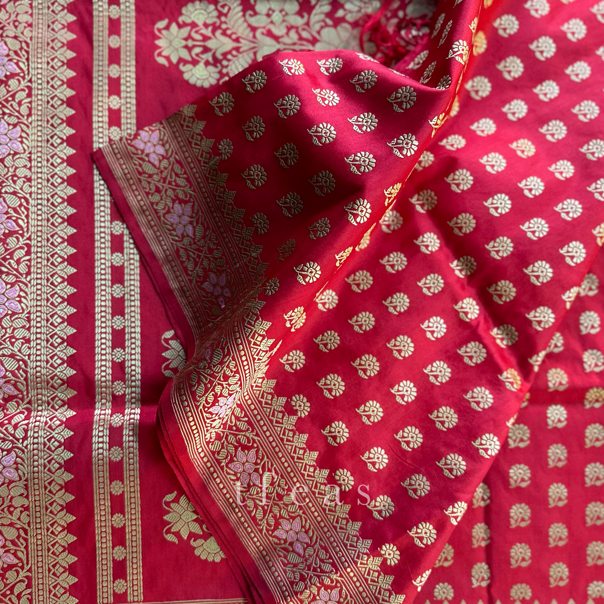 TFEAS Red Revival Baluchari Saree with tree of life