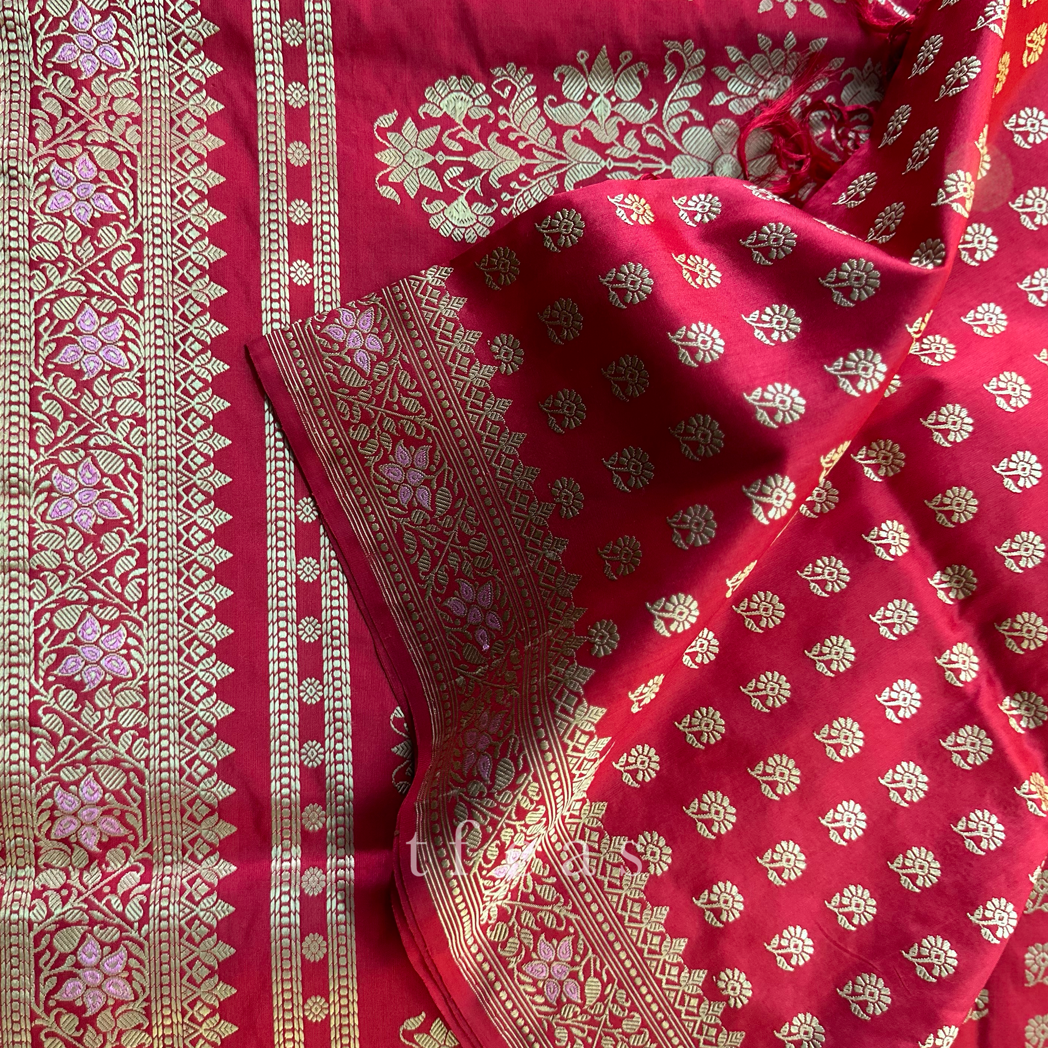TFEAS Red Revival Baluchari Saree with tree of life