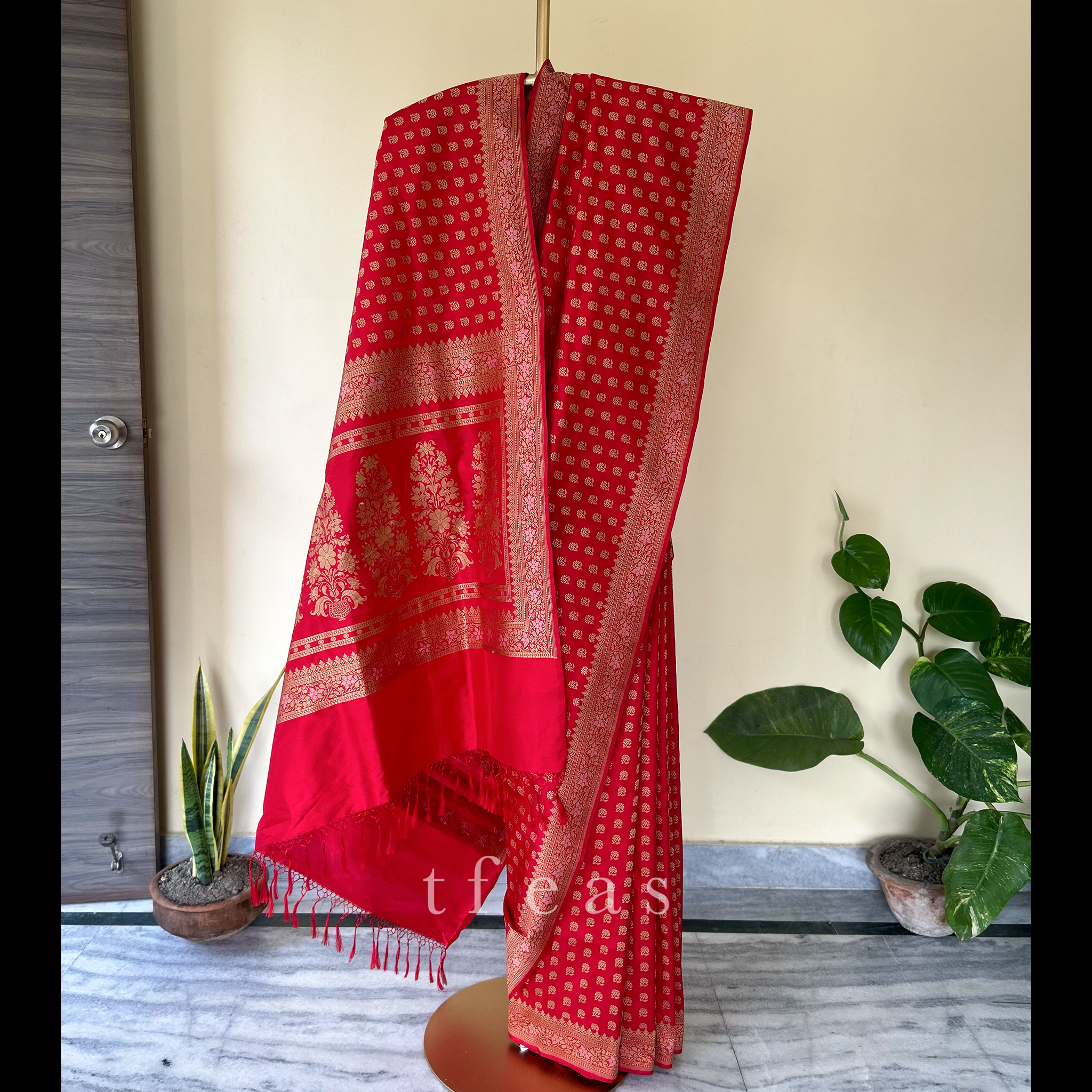 TFEAS Red Revival Baluchari Saree with tree of life
