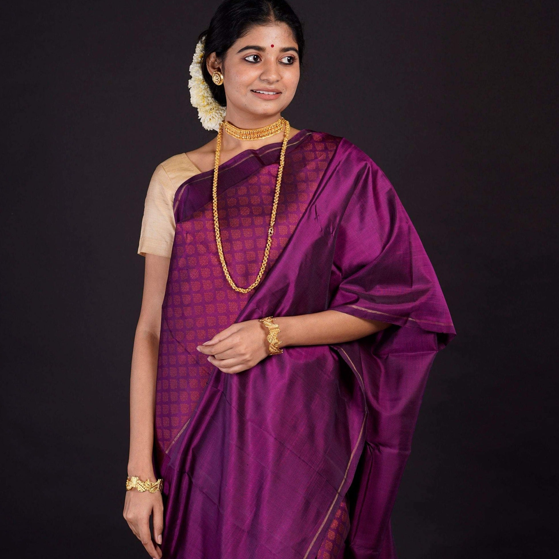 TFEAS Wine/ Maroon Handwoven Kanjeevaram Silk Saree
