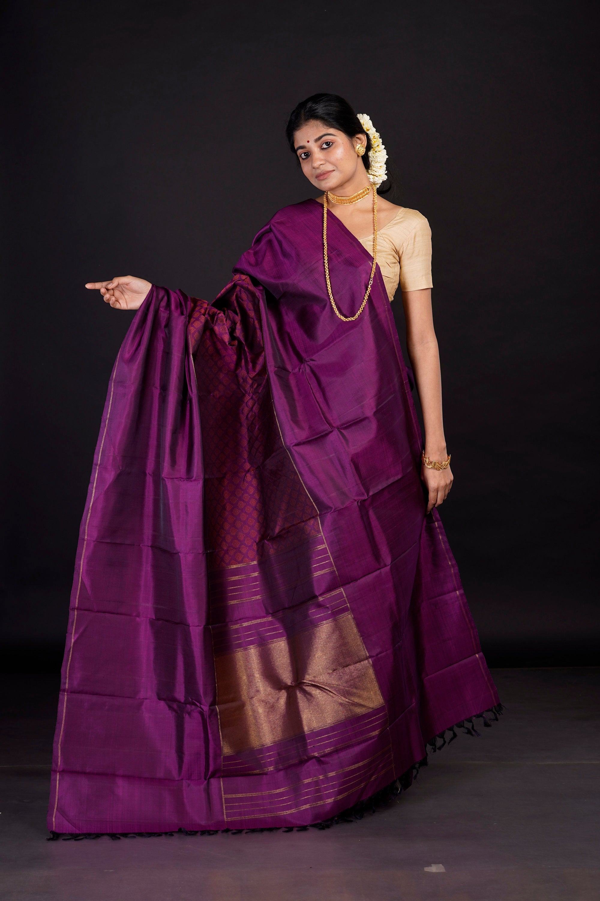 TFEAS Wine/ Maroon Handwoven Kanjeevaram Silk Saree