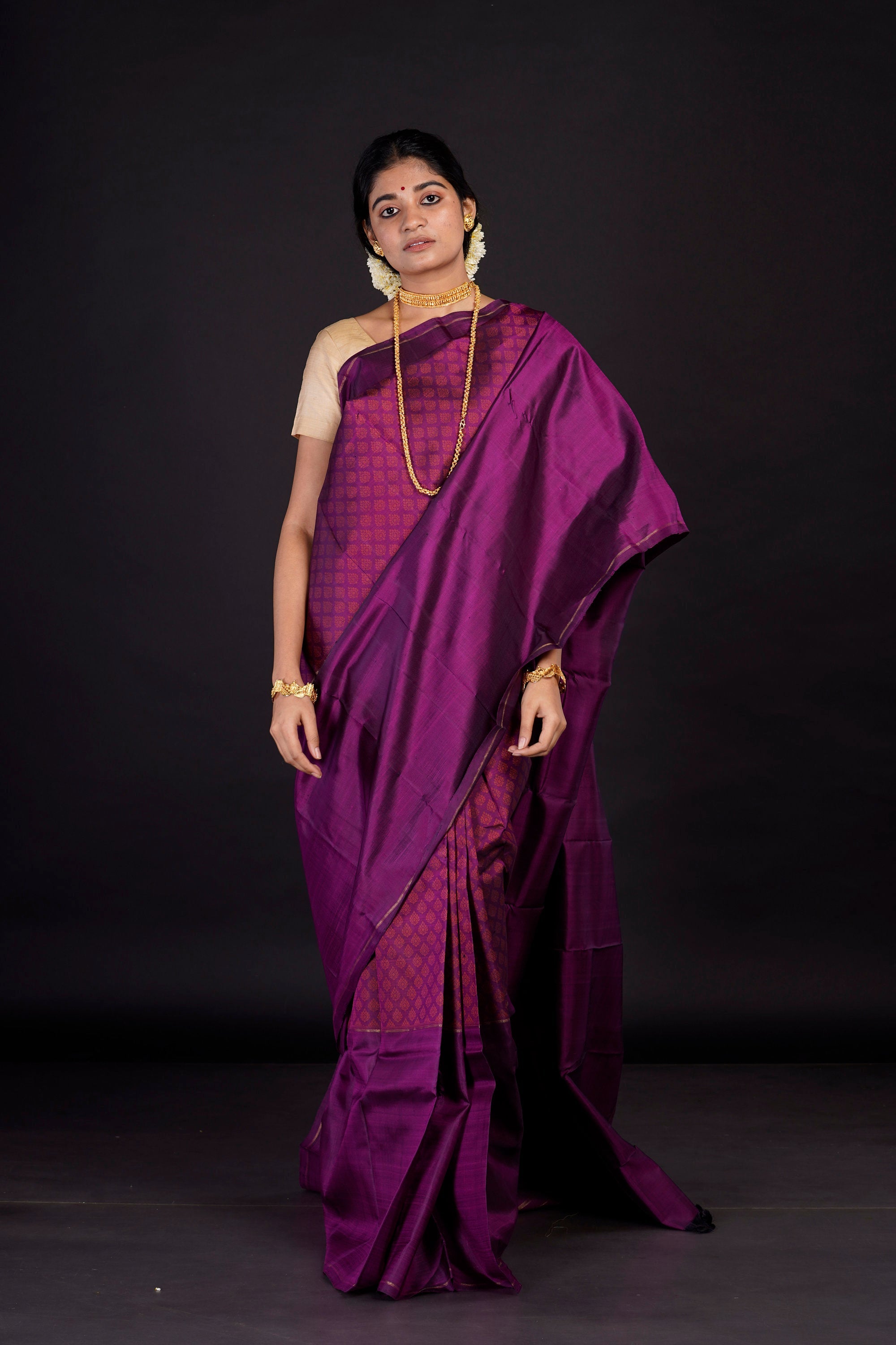 TFEAS Wine/ Maroon Handwoven Kanjeevaram Silk Saree