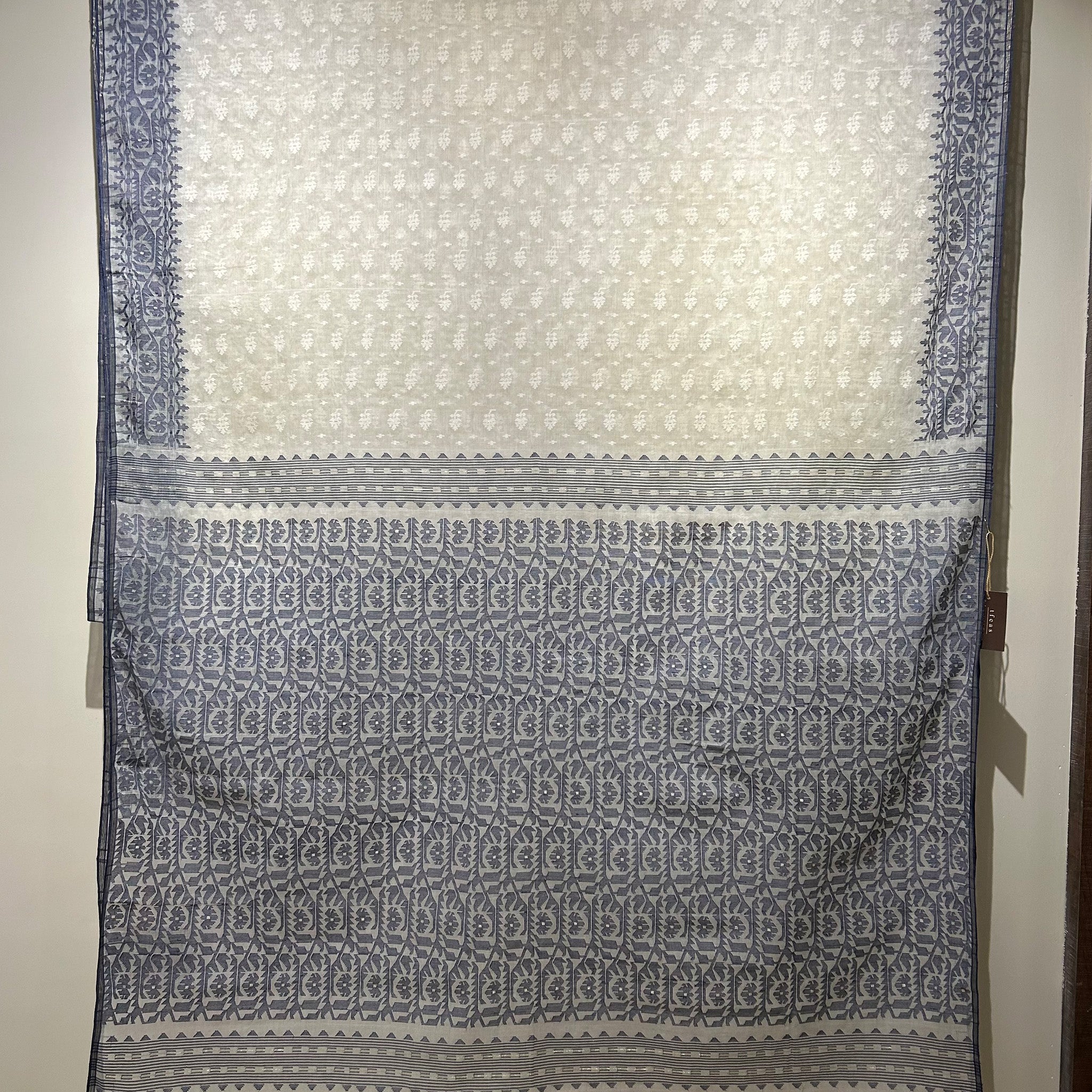 White and Dark Blue Dhakai Jamdani