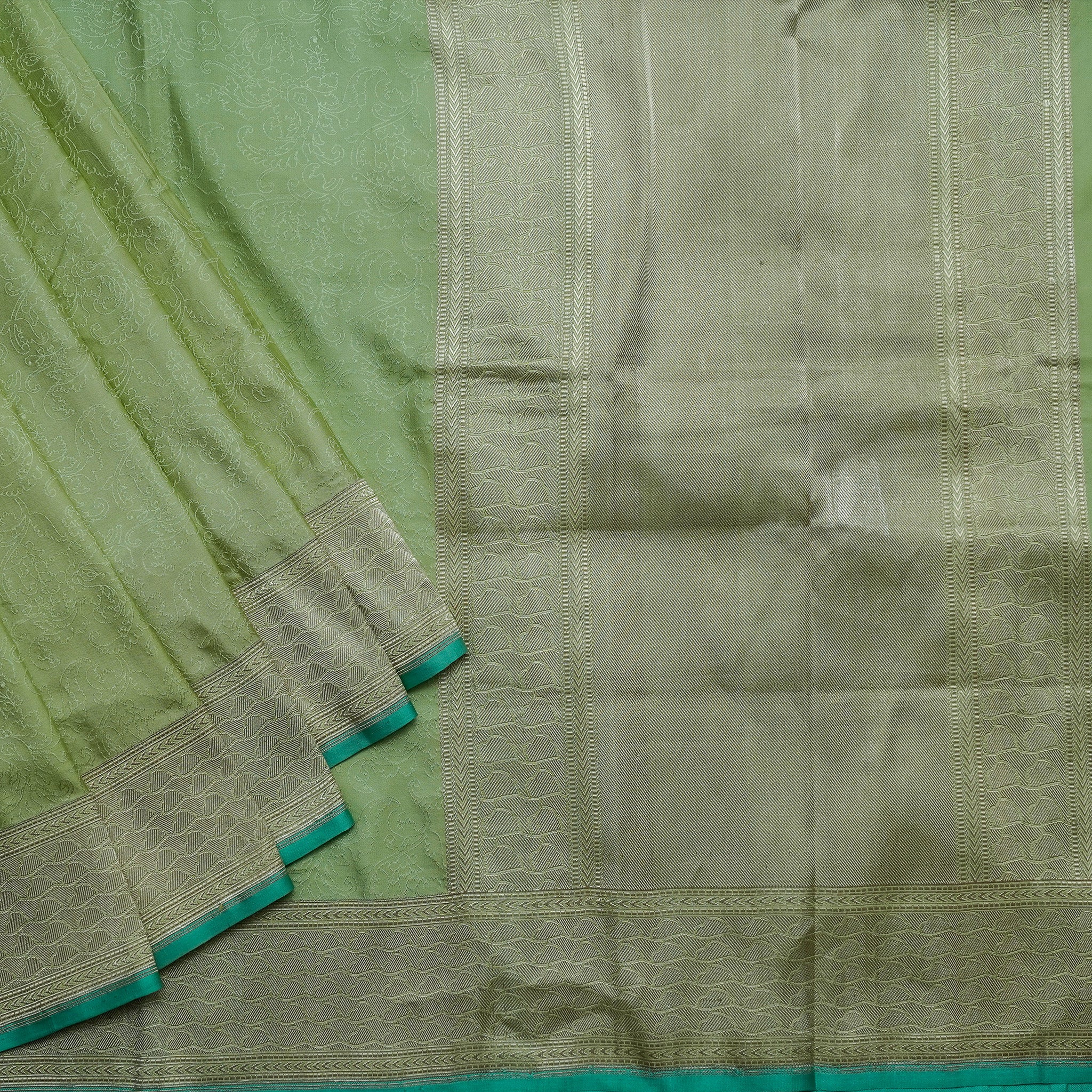 Lime Green Satin Tanchoi Benarasi Saree