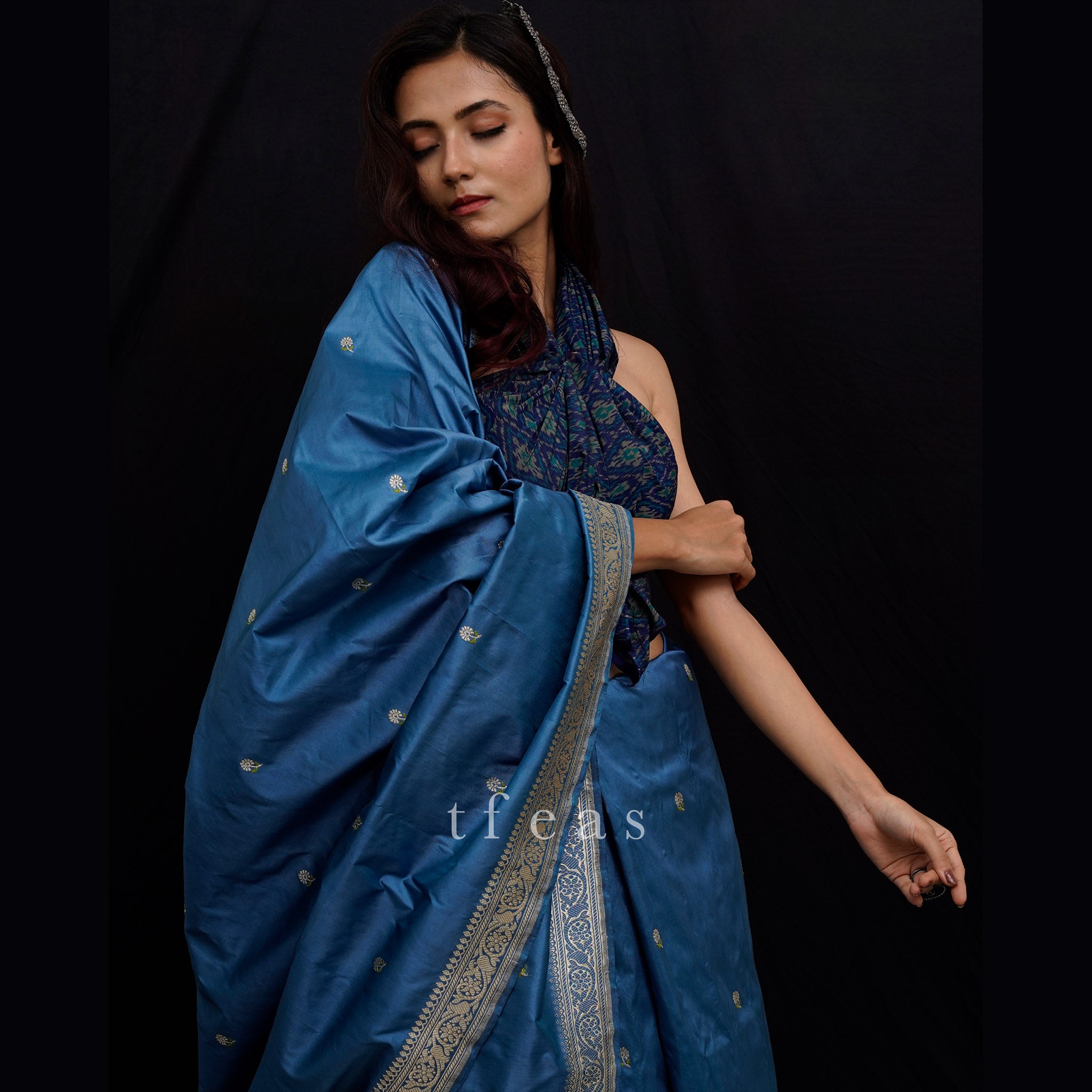 Midnight blue and Silver with Minakari Khadwa Benarasi