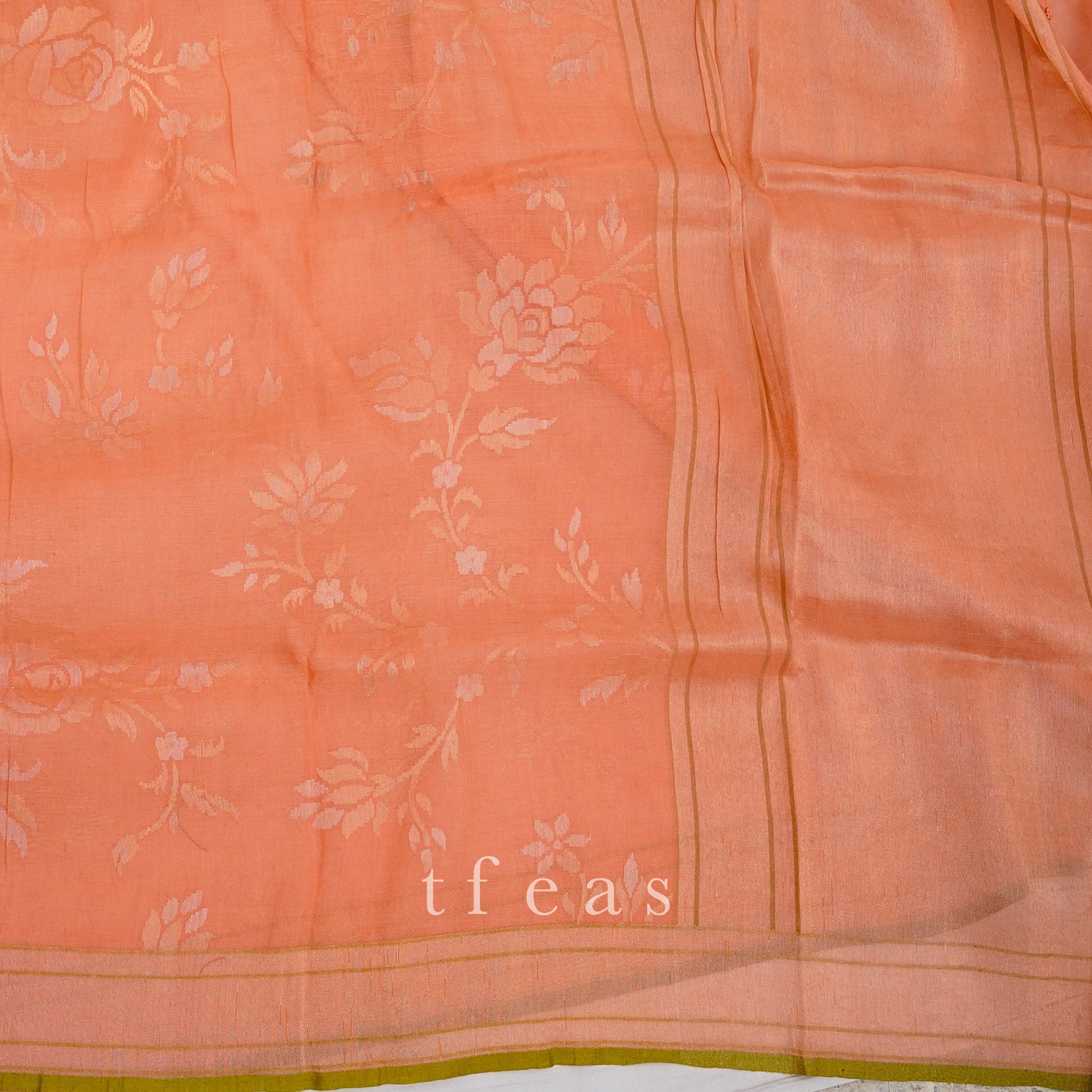 Real Silver Zari: Peach Benarasi Jamdani with Real Silver Zari