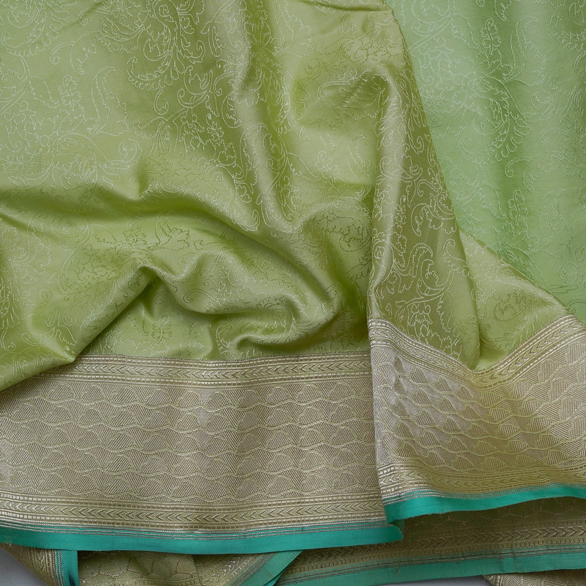 Lime Green Satin Tanchoi Benarasi Saree