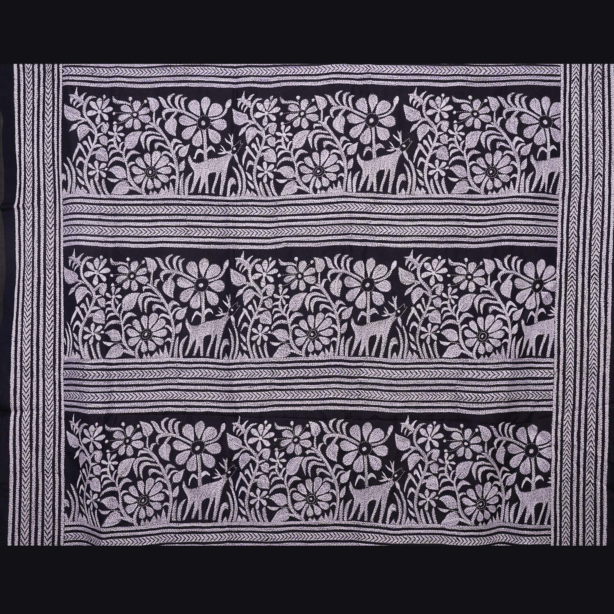 Black Hand-embroidered Kantha on Silk