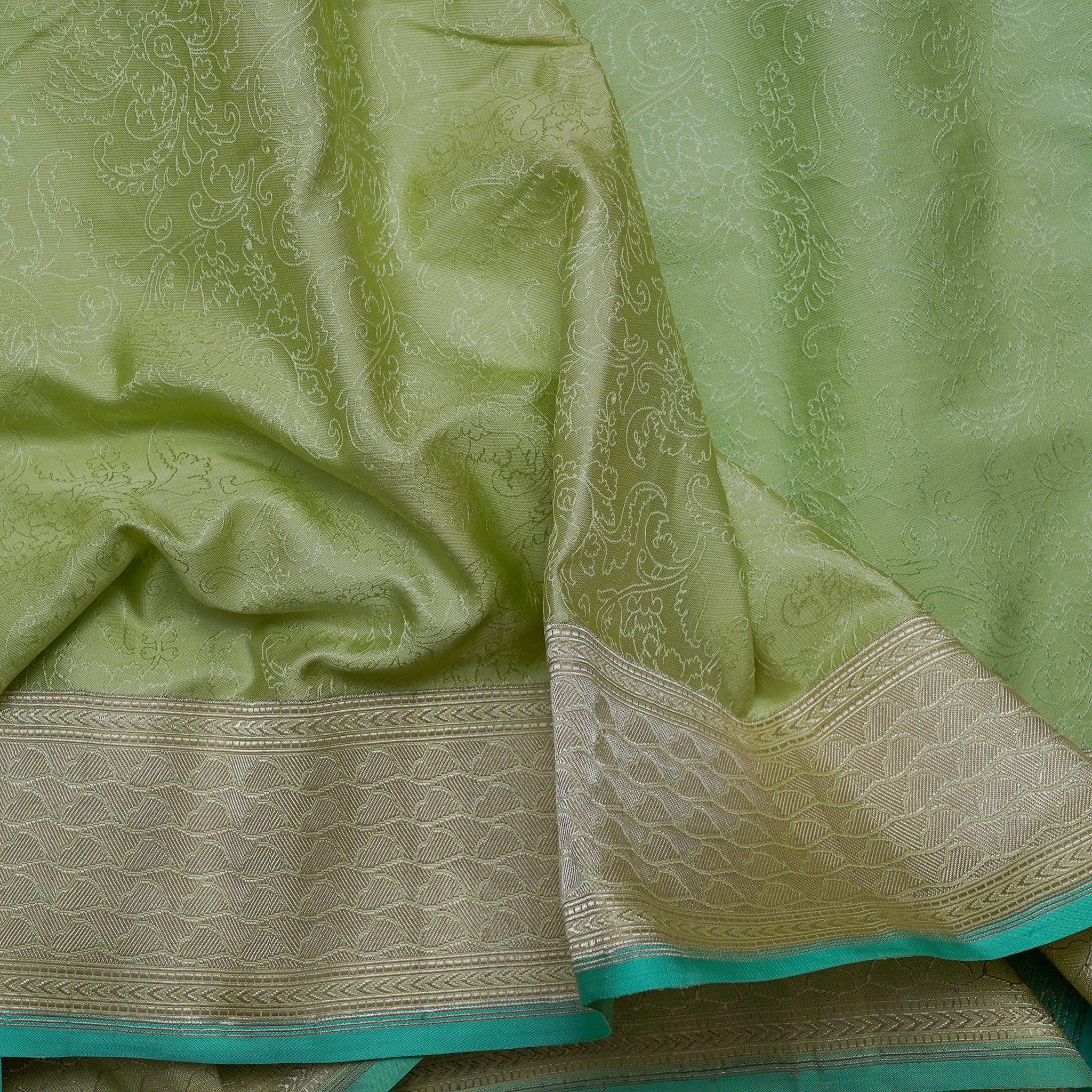 Lime Green Satin Tanchoi Benarasi Saree