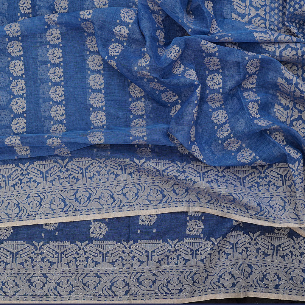 Pre Order: 200 count Indigo Dhakai Jamdani Saree