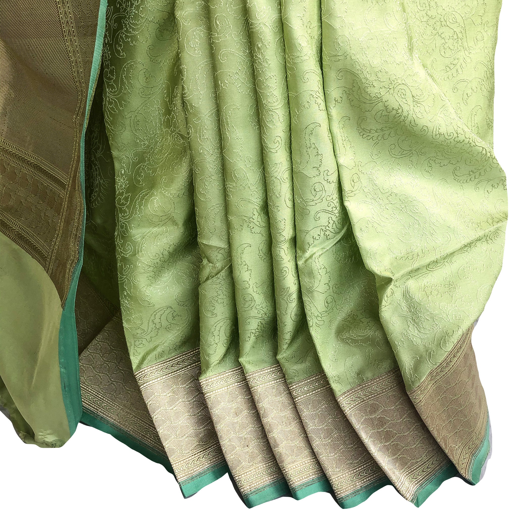 Lime Green Satin Tanchoi Benarasi Saree