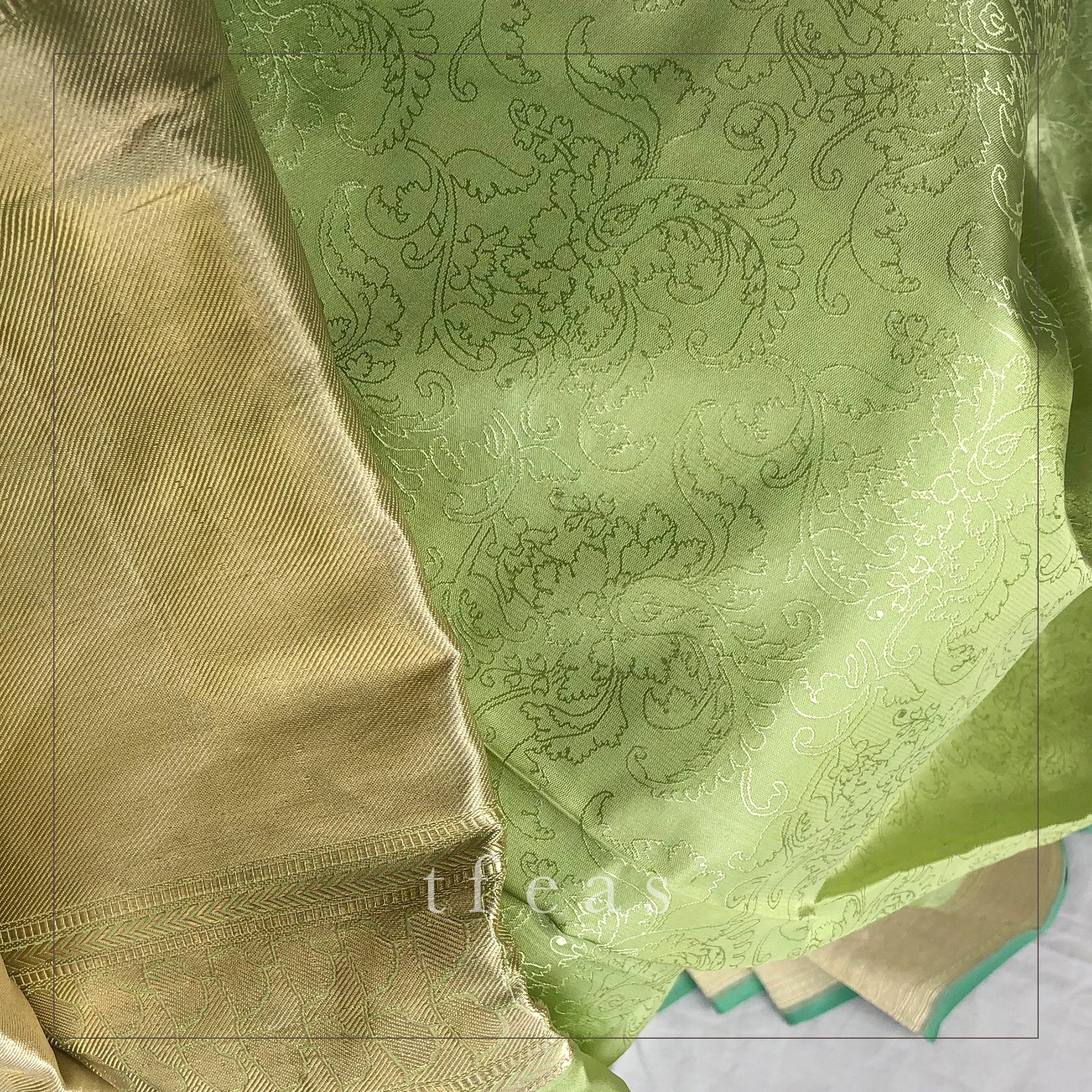Lime Green Satin Tanchoi Benarasi Saree