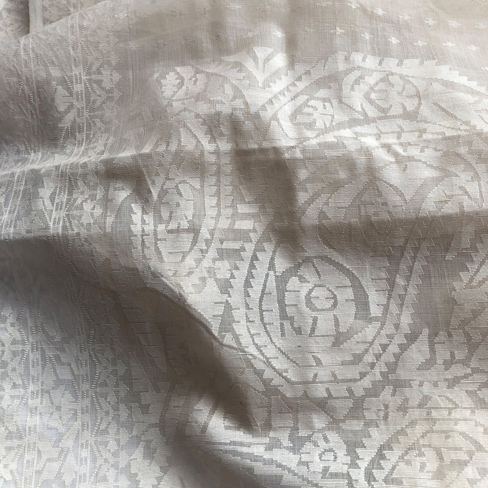 Pre Order: 200 count White Dhakai Jamdani Saree