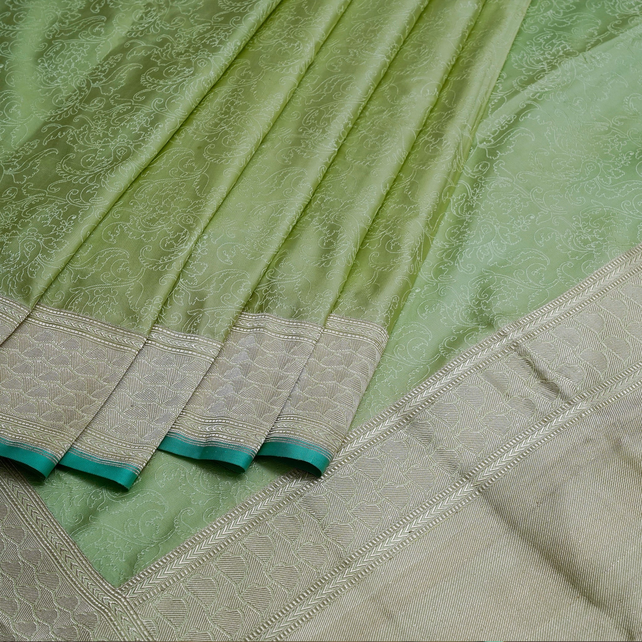 Lime Green Satin Tanchoi Benarasi Saree
