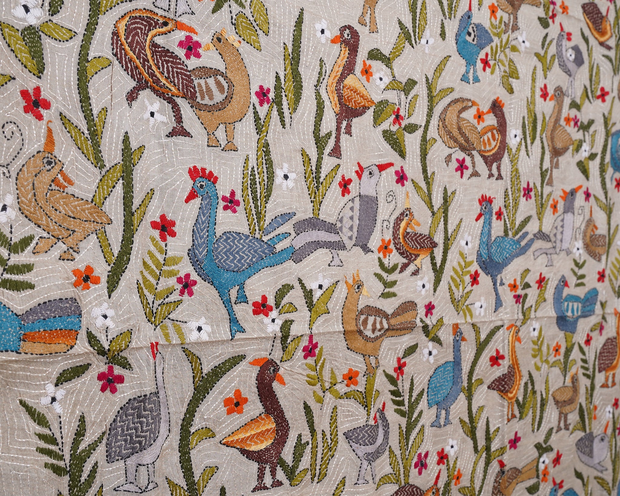 Hand-embroidered Kantha Shawl on Tussar