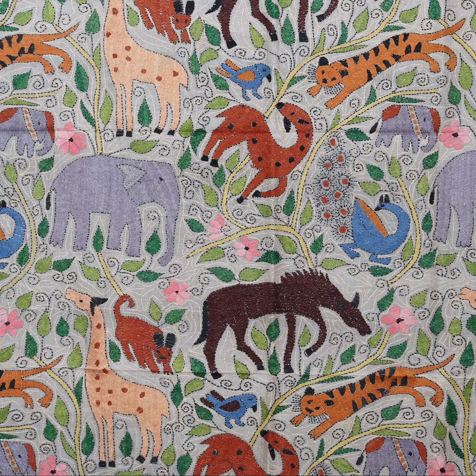 Hand-embroidered Kantha Shawl on Tussar