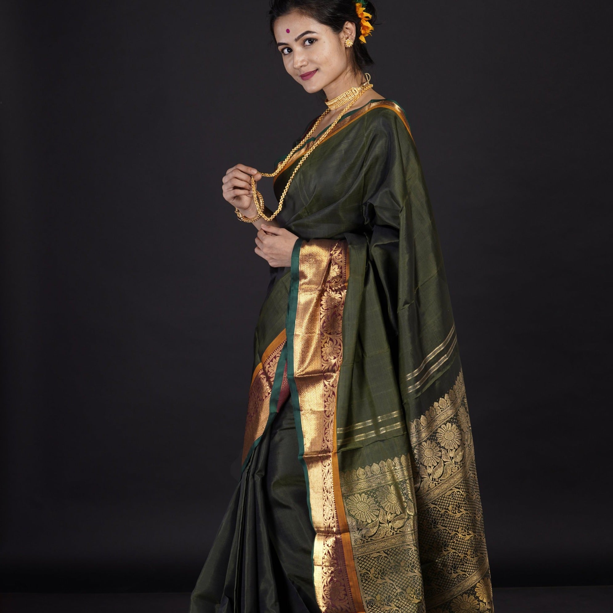 Green and Maroon Kanjeevaram Silk Saree