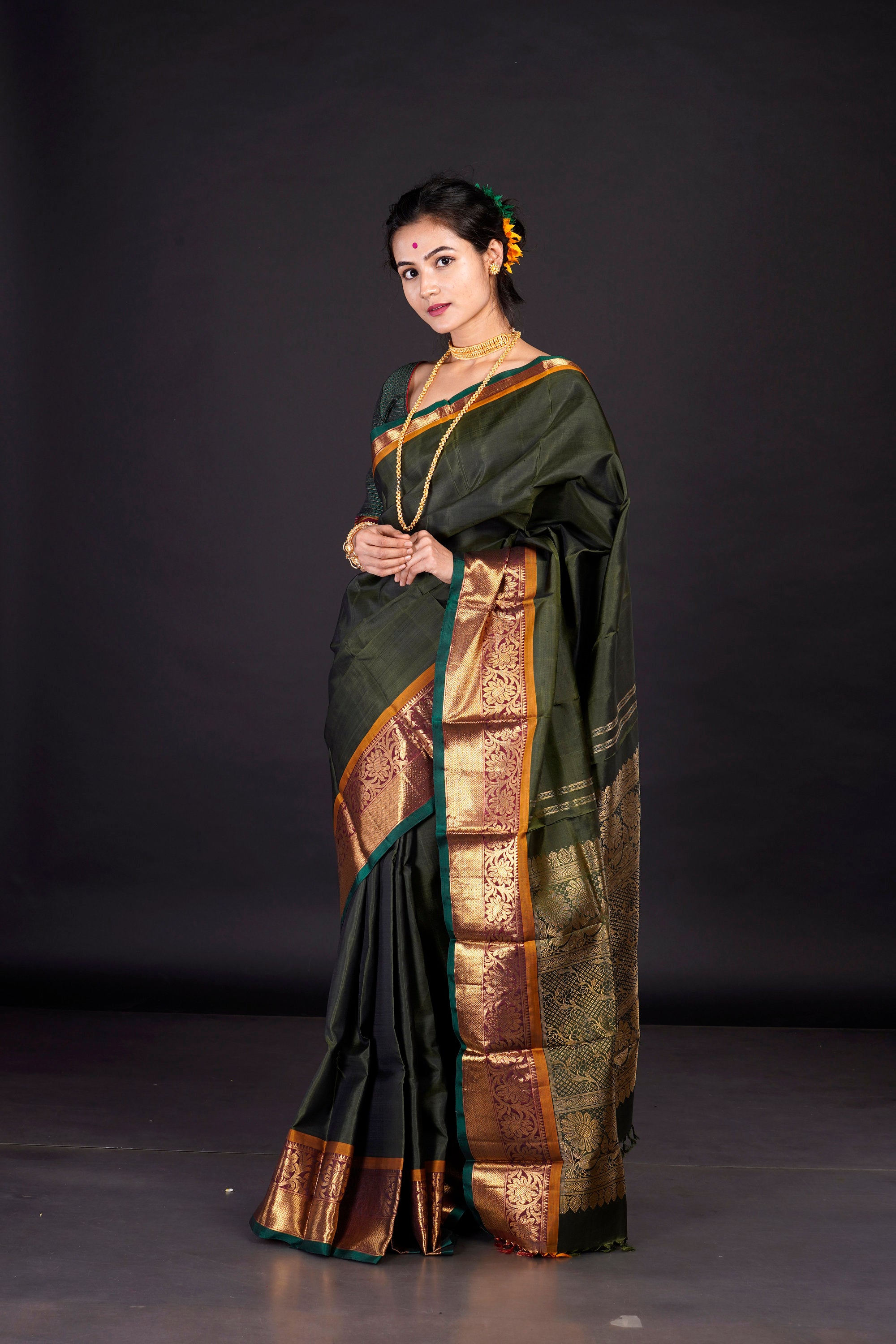 Green and Maroon Kanjeevaram Silk Saree