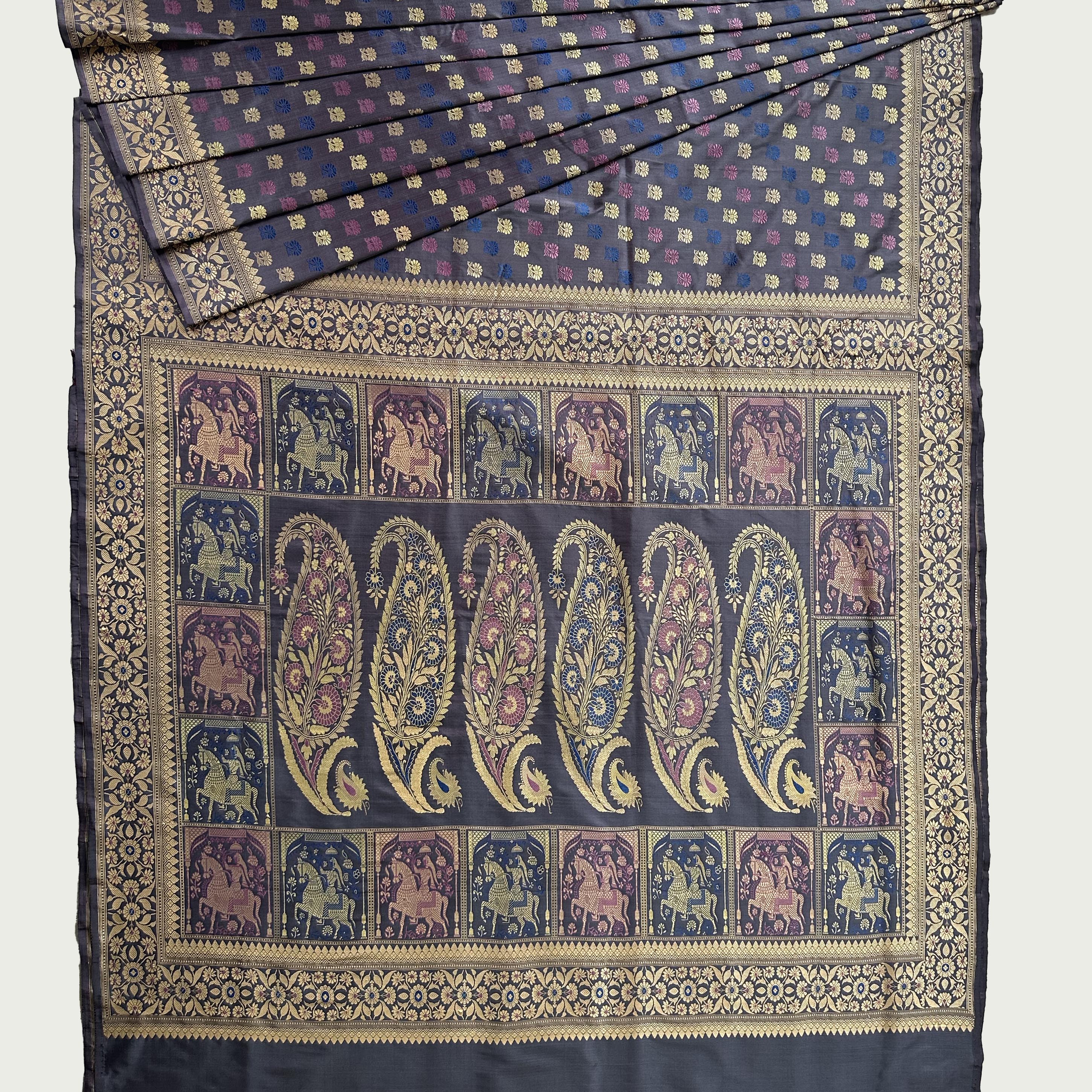 Purple Grey Shot Colour Revival Baluchari Saree