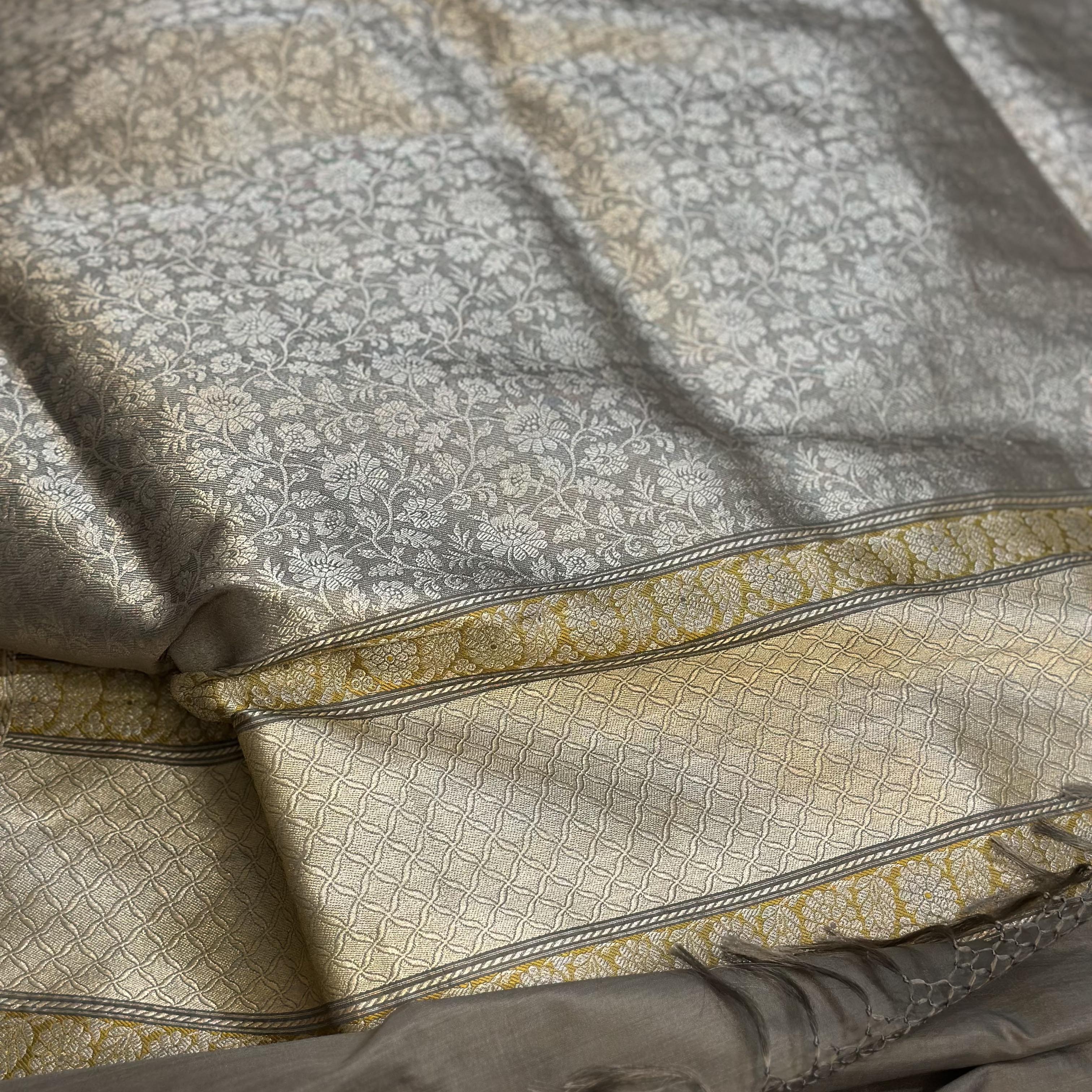 Sage Green Tanchoi With Mustard Minakari Khadwa Border Benarasi Saree