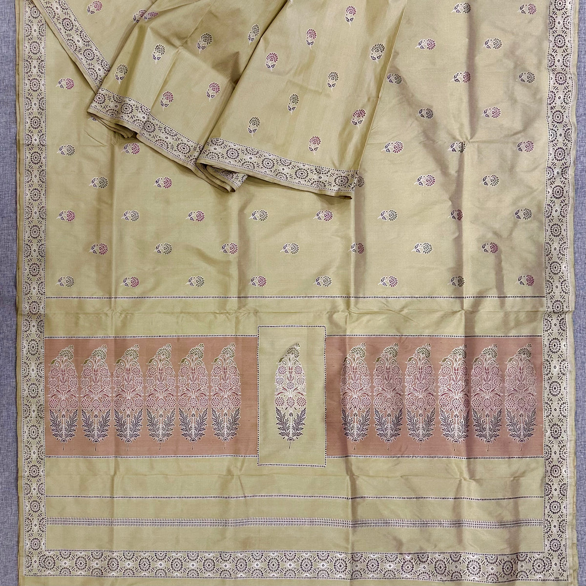 Butter Yellow Floral Baluchari Saree