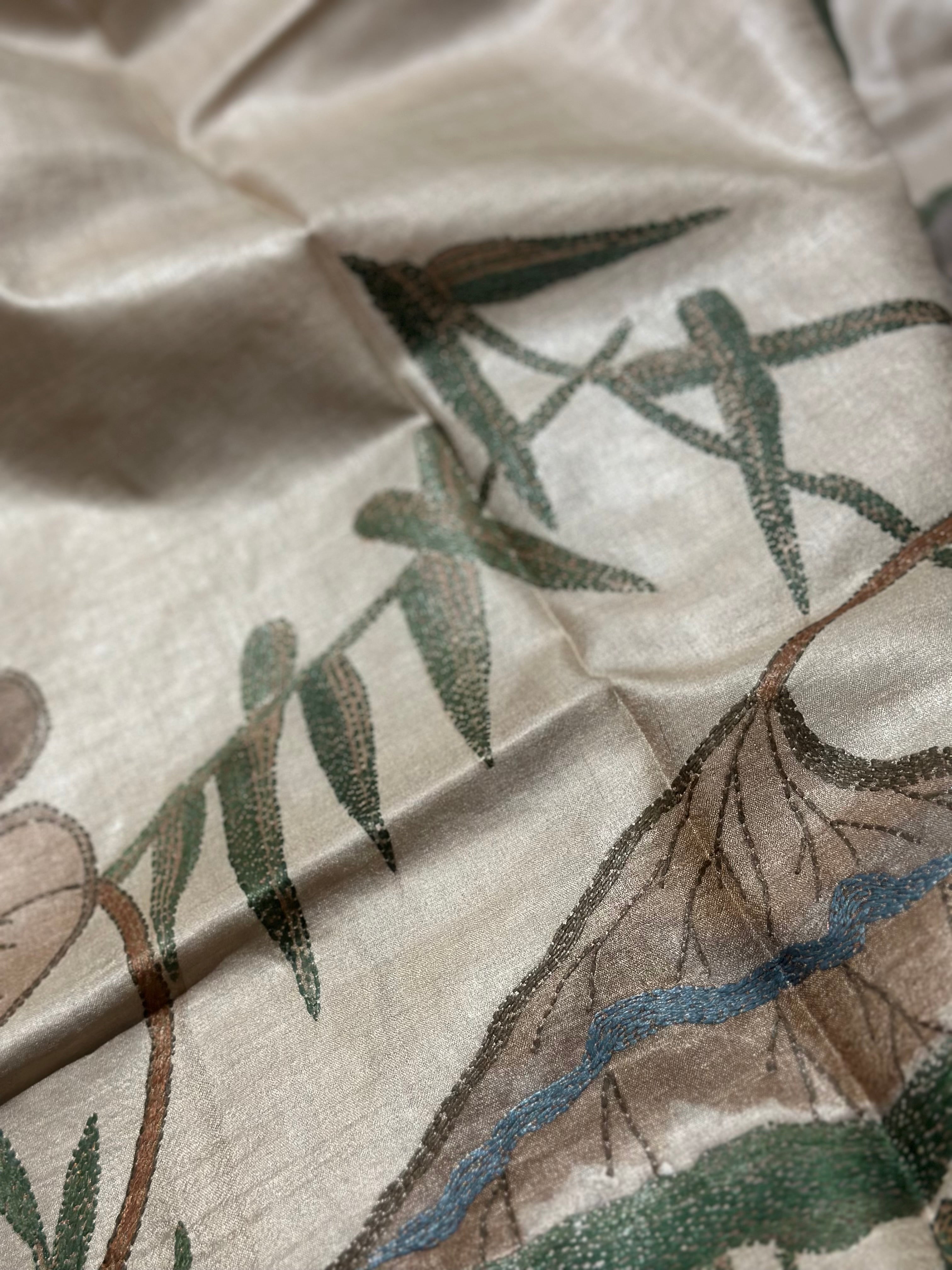 Natural Dyed Handwoven Tussar with Kantha