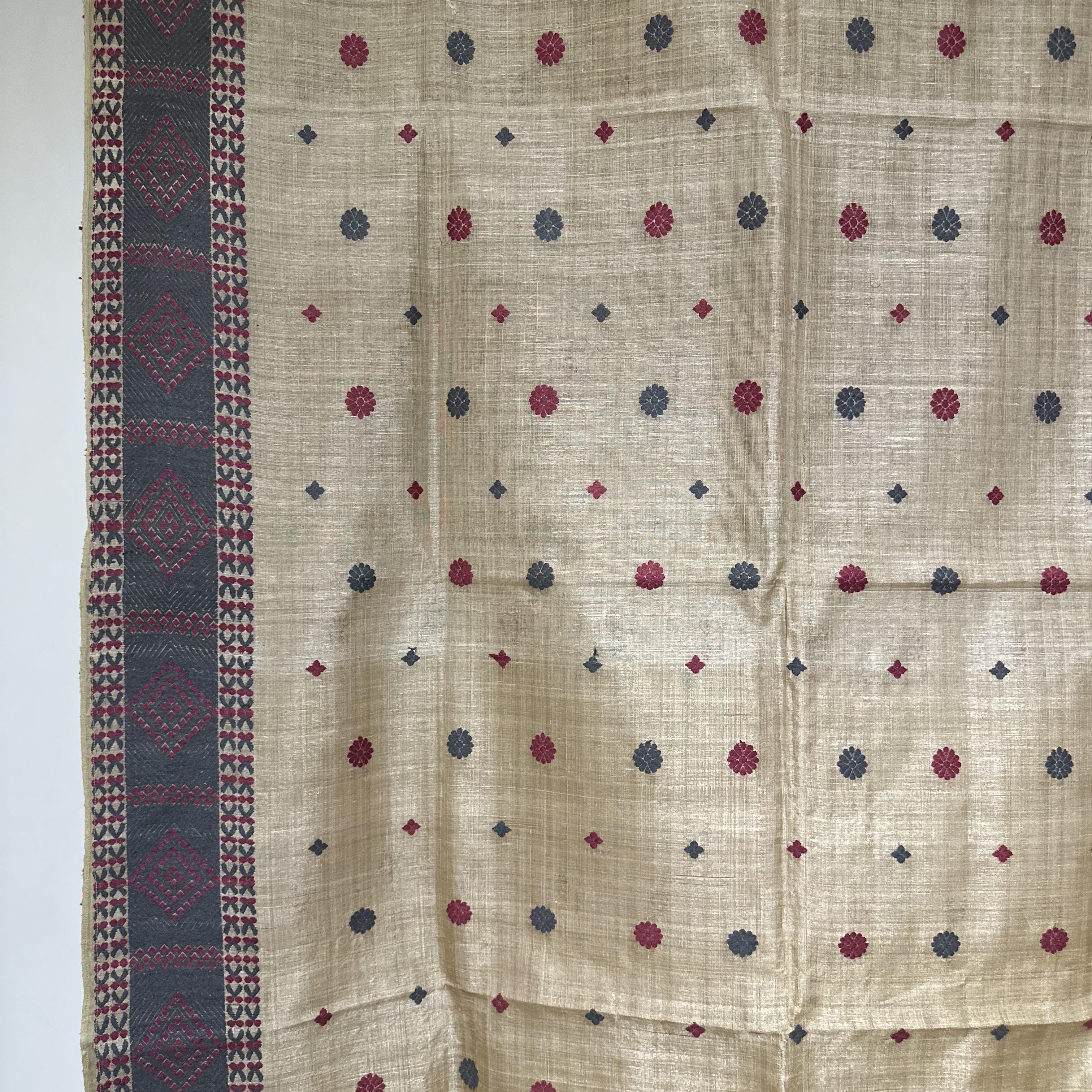 Heirloom Pure Assam Muga Saree with Natural Dyed Eri Extra Weft in Red and Grey