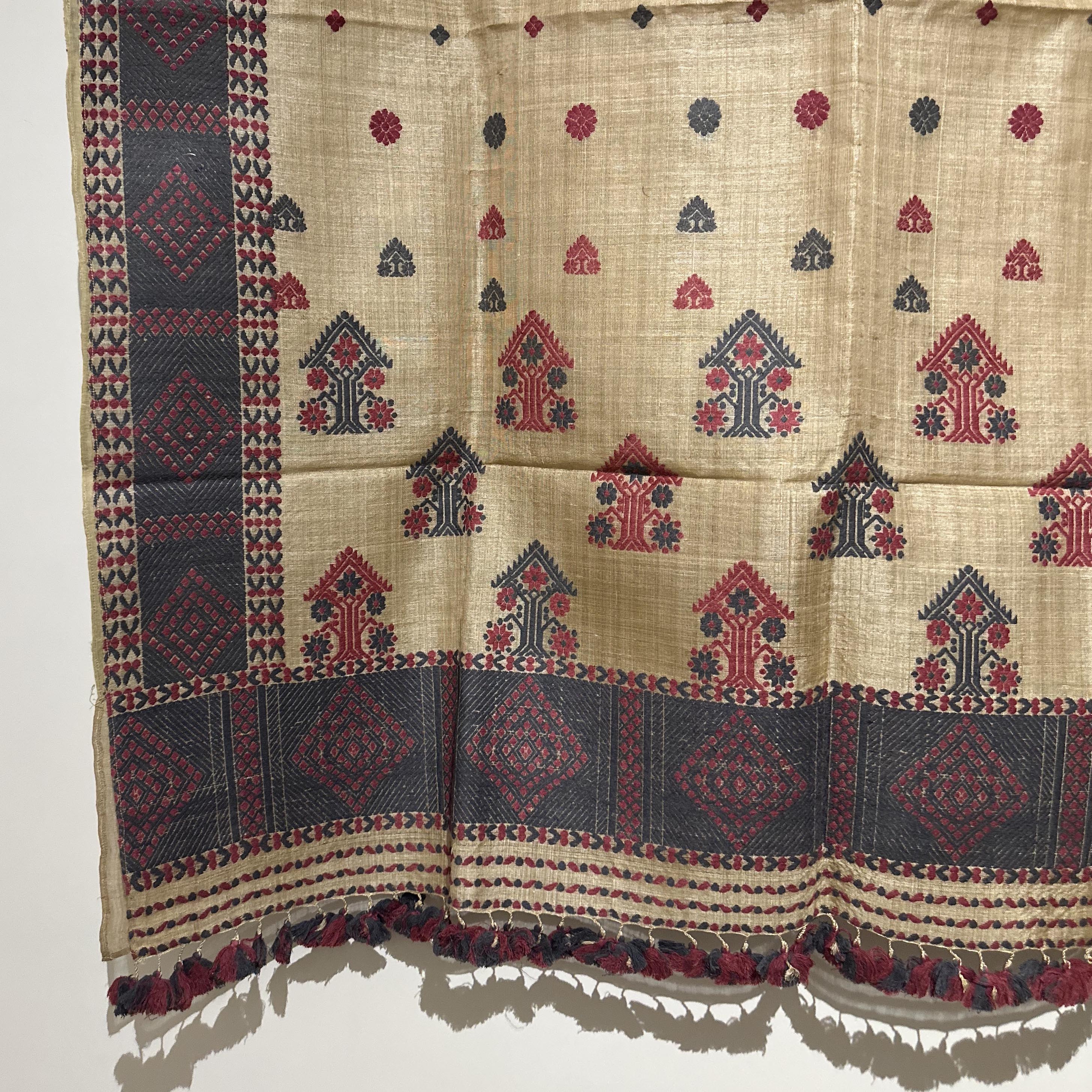 Heirloom Pure Assam Muga Saree with Natural Dyed Eri Extra Weft in Red and Grey