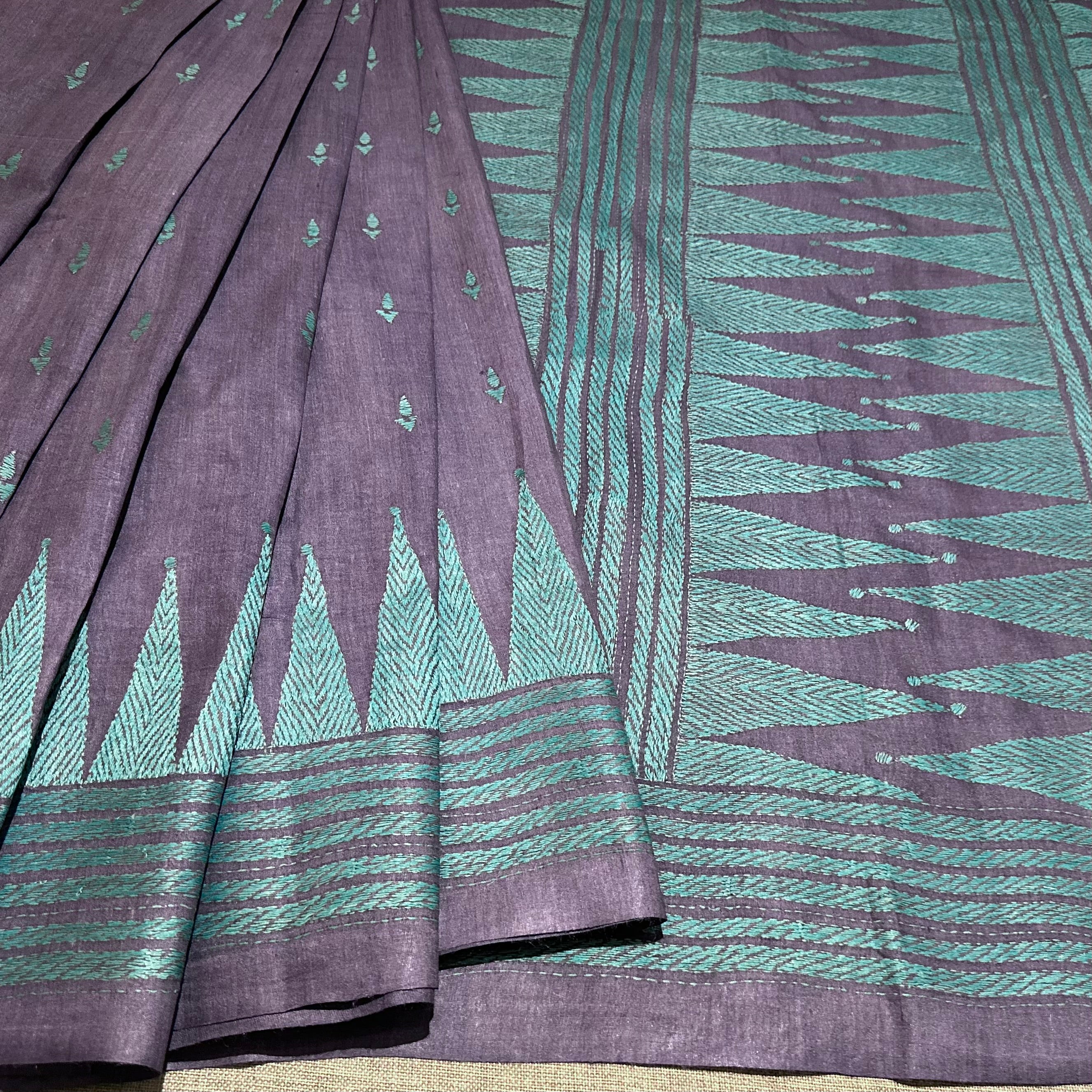 Blue Natural Dyed Handwoven Tussar with Kantha
