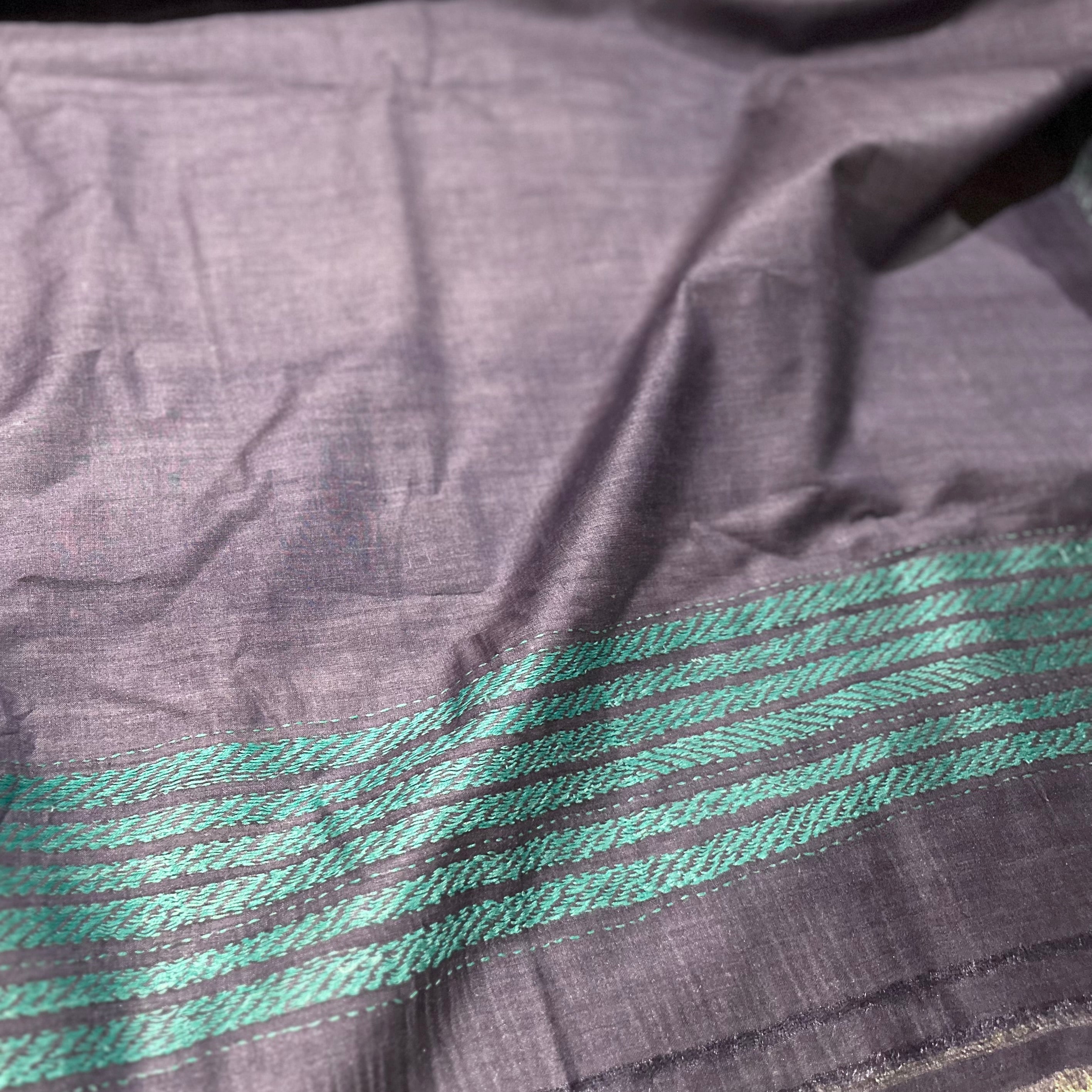 Blue Natural Dyed Handwoven Tussar with Kantha