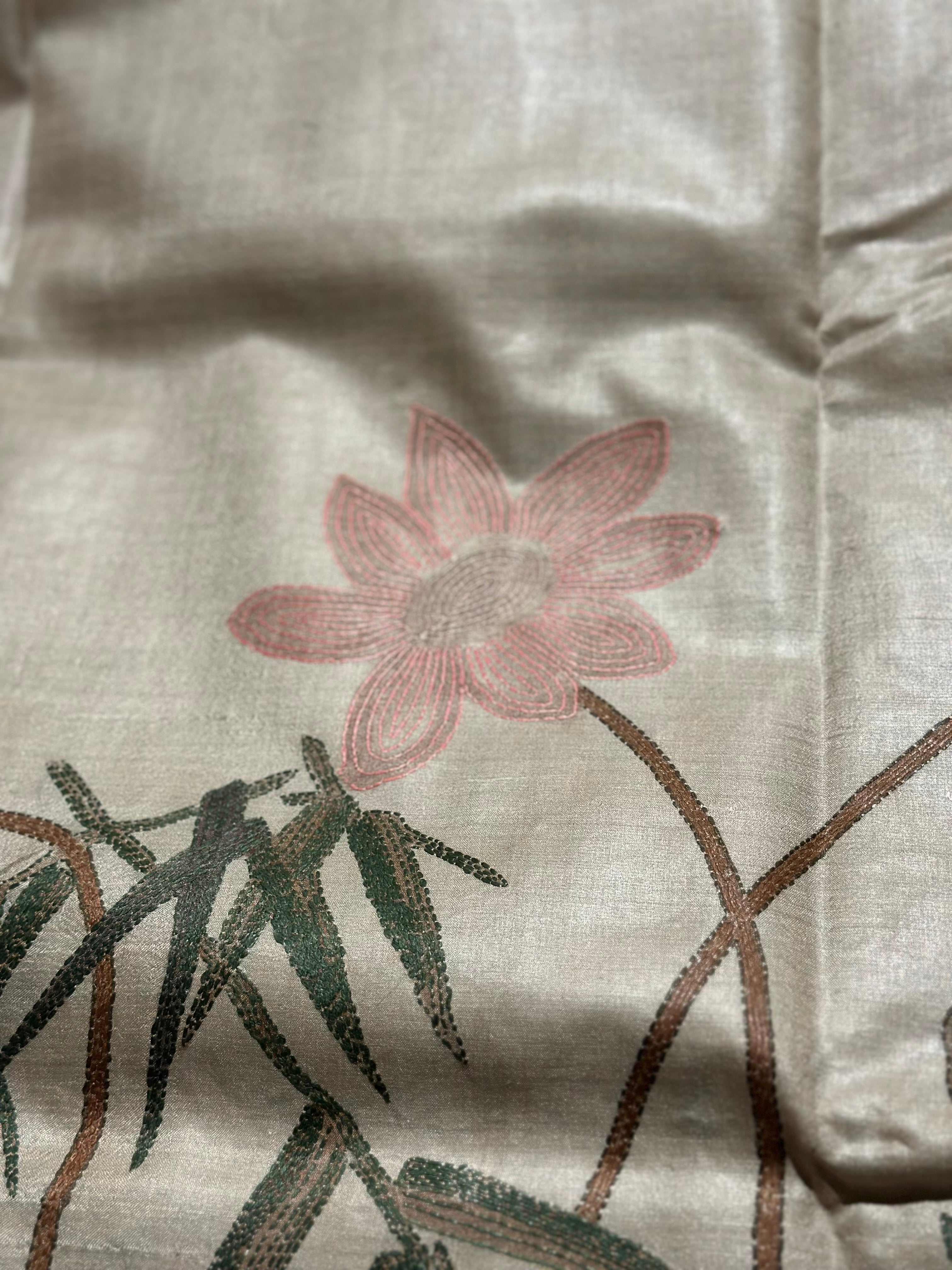 Natural Dyed Handwoven Tussar with Kantha