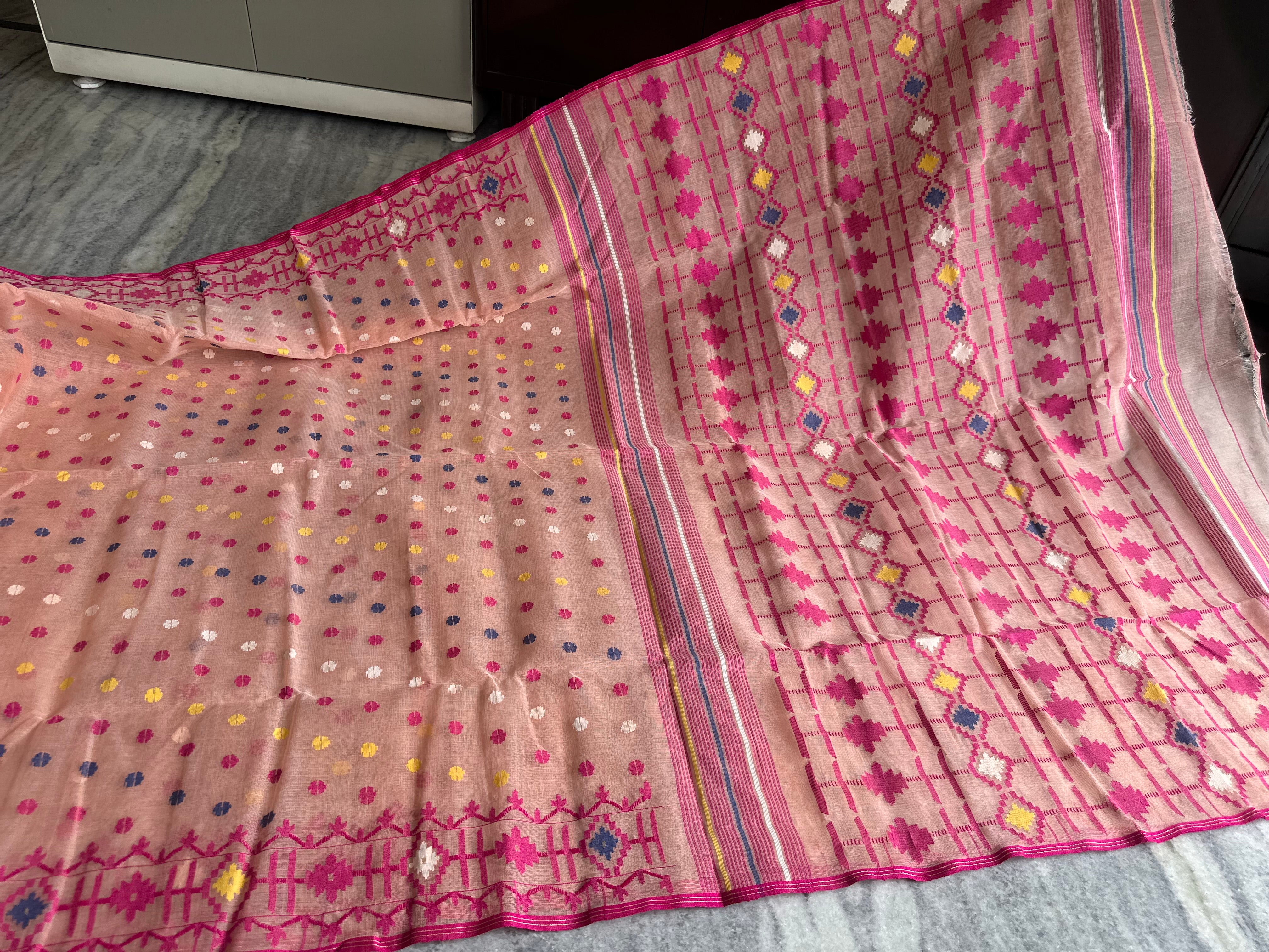 Light Pink Dhakai Jamdani with Multicolor Butis