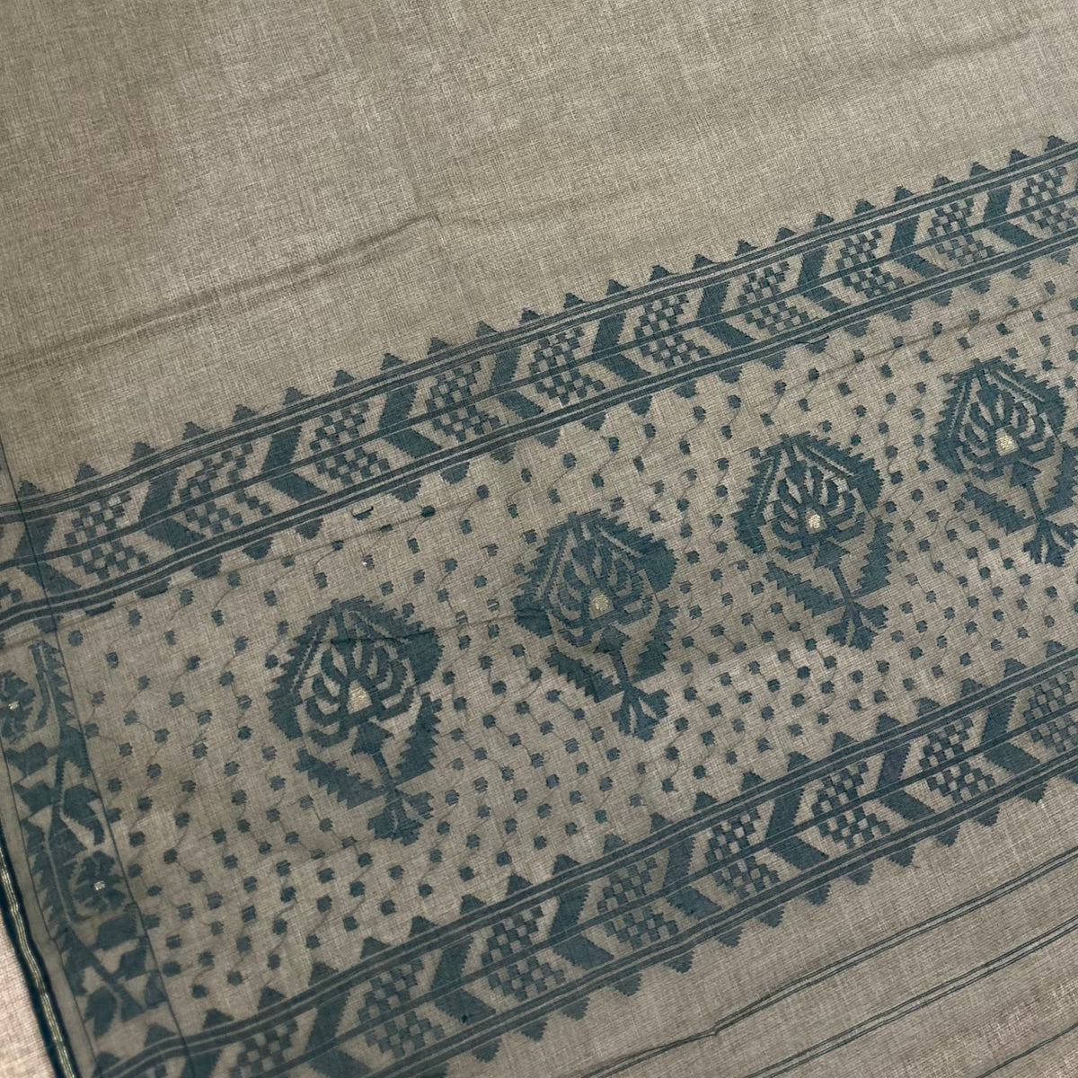 Grey and Dark Green Dhakai Jamdani