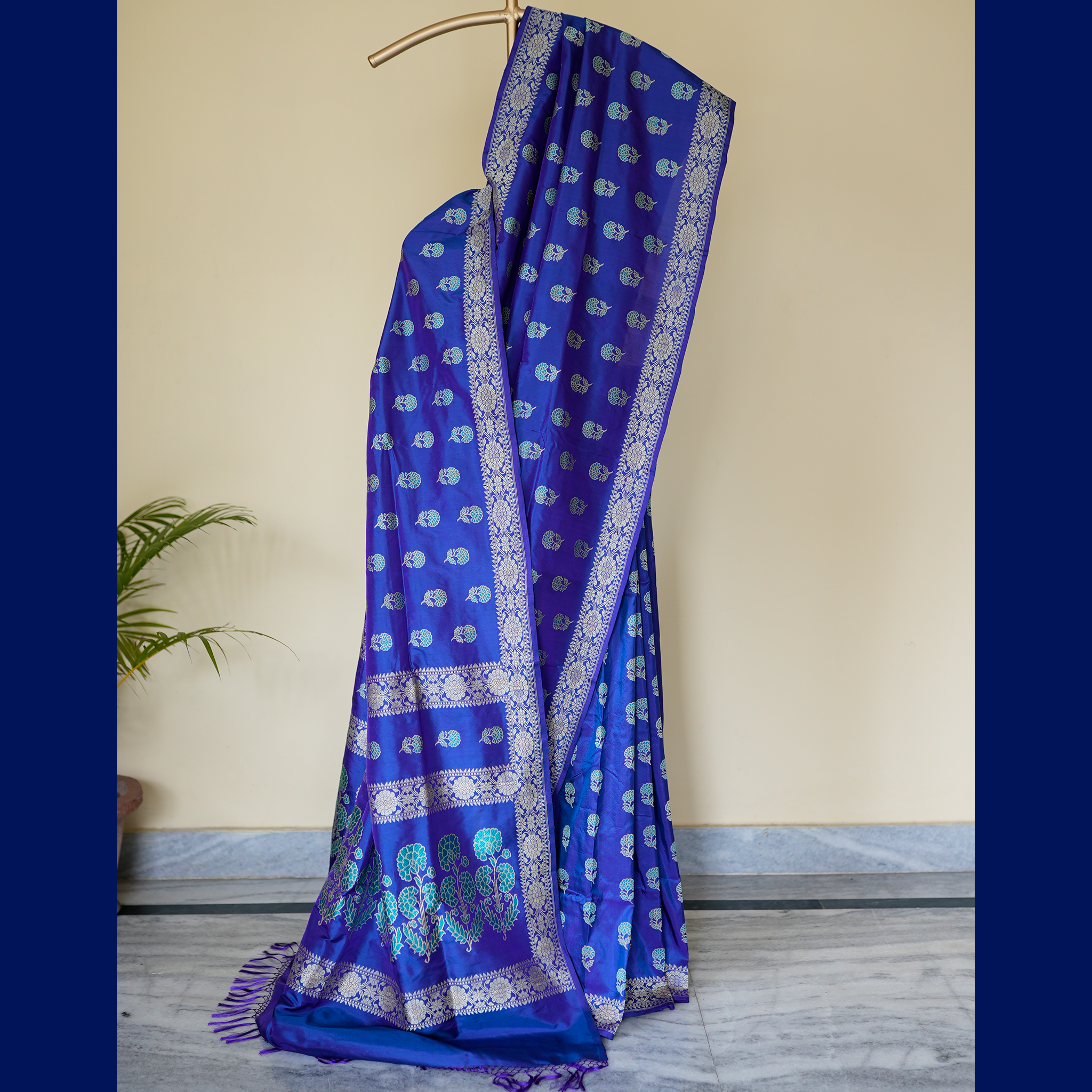 Blue with Turquoise Revival Baluchari Saree