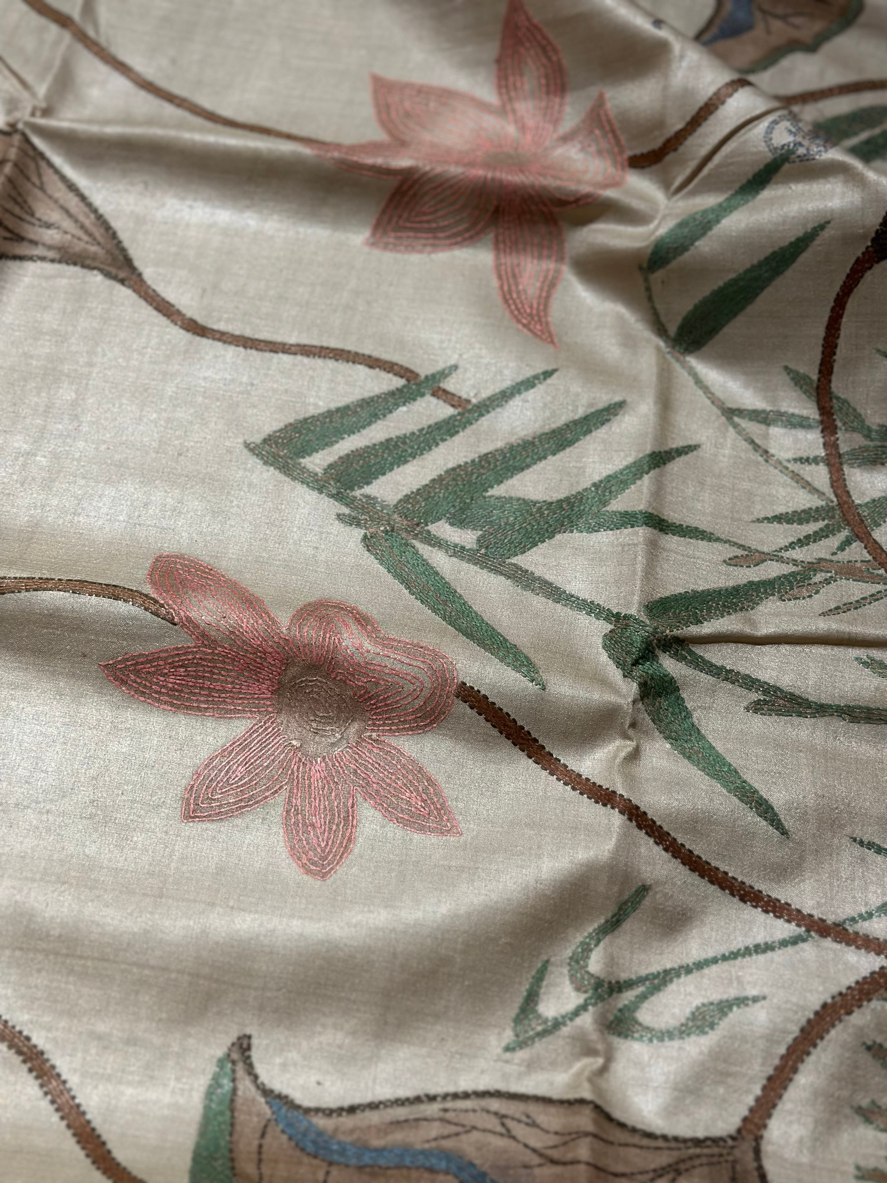 Natural Dyed Handwoven Tussar with Kantha