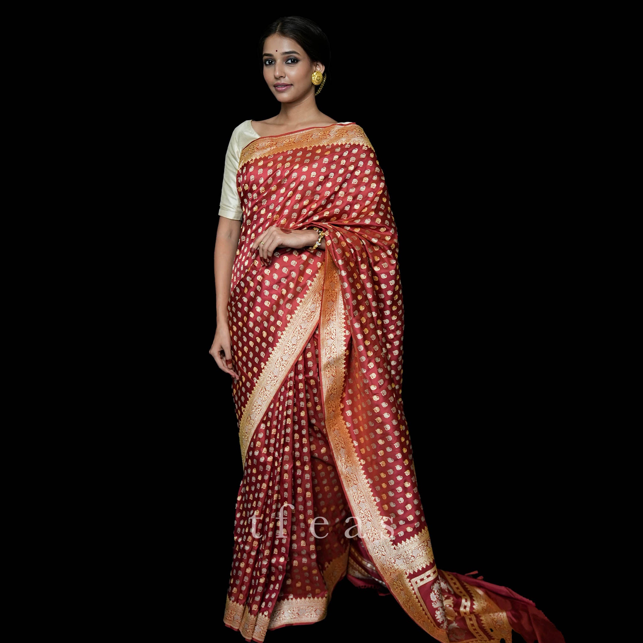 Red Revival Baluchari Saree with tree of life and zari