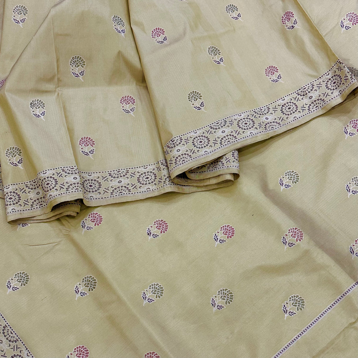 Butter Yellow Floral Baluchari Saree