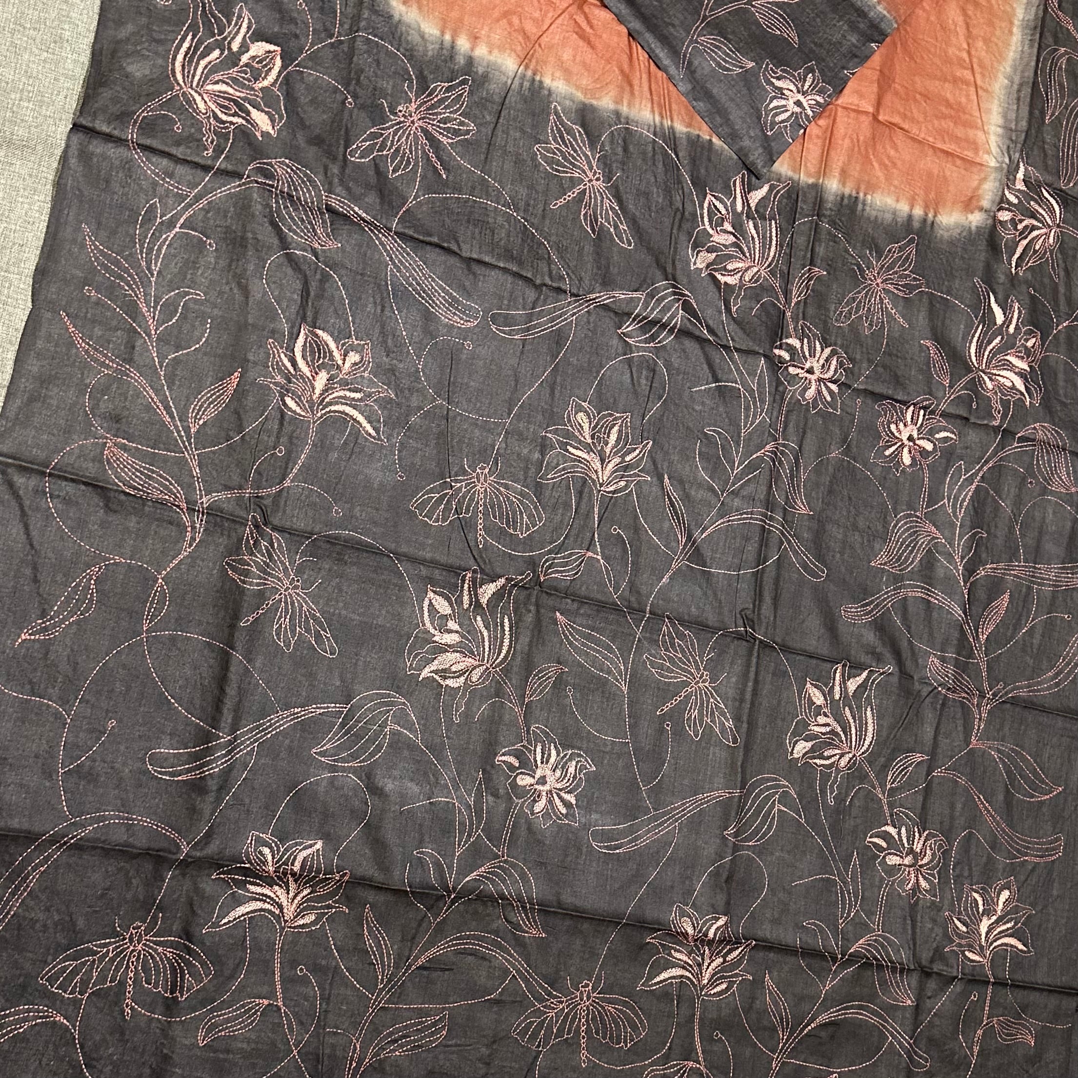 Natural Dyed Handwoven Tussar with Kantha