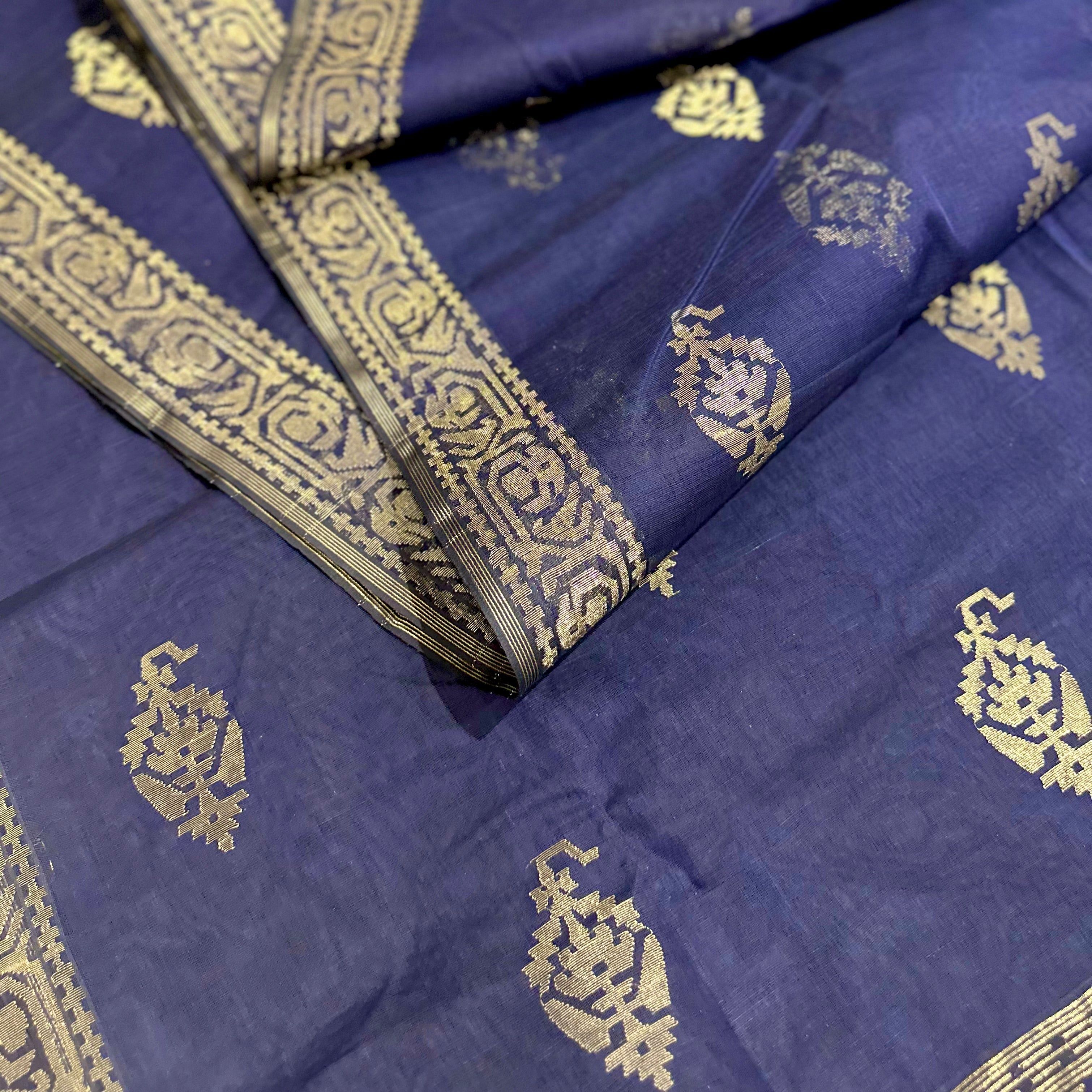 Blue Dhakai Jamdani with Silver