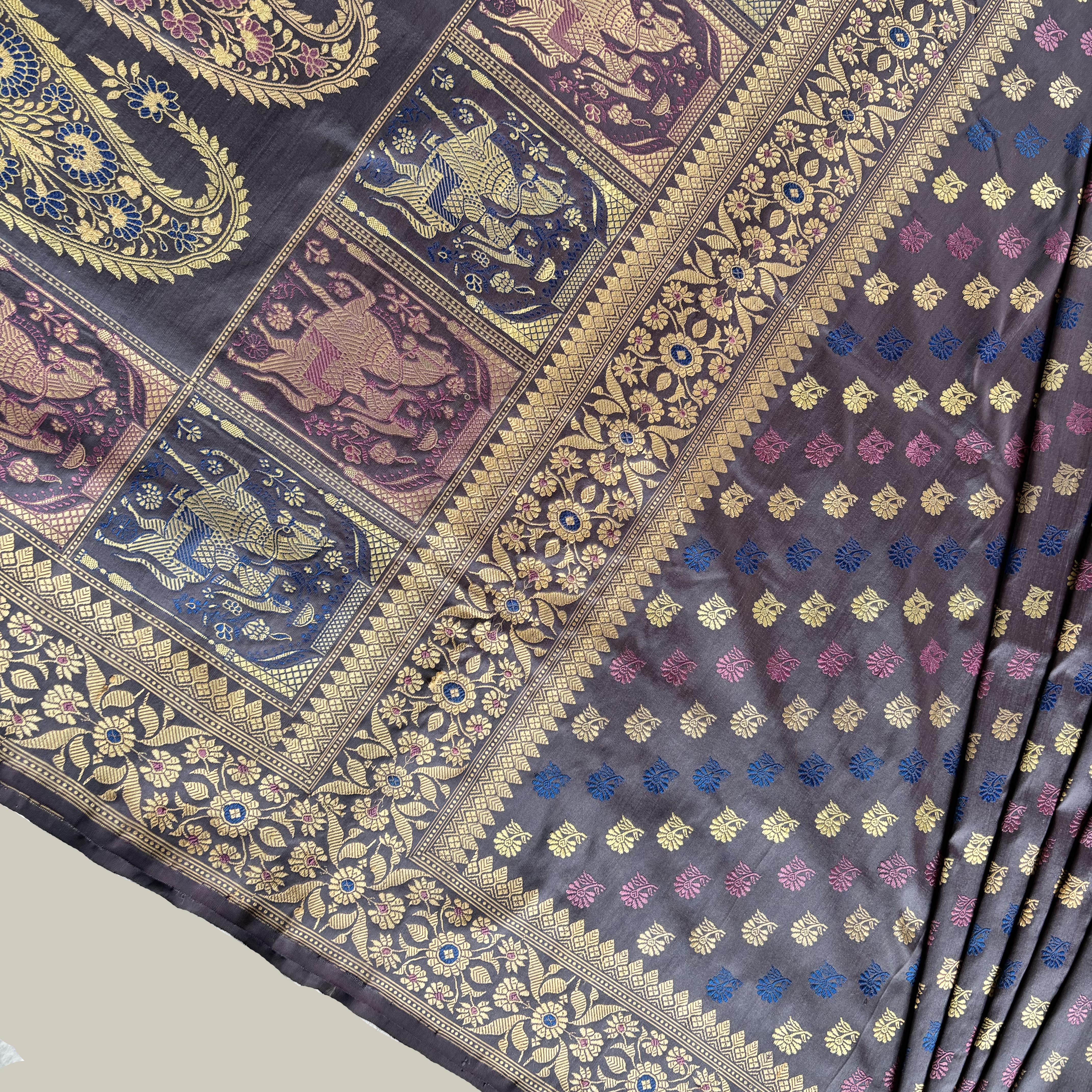 Purple Grey Shot Colour Revival Baluchari Saree