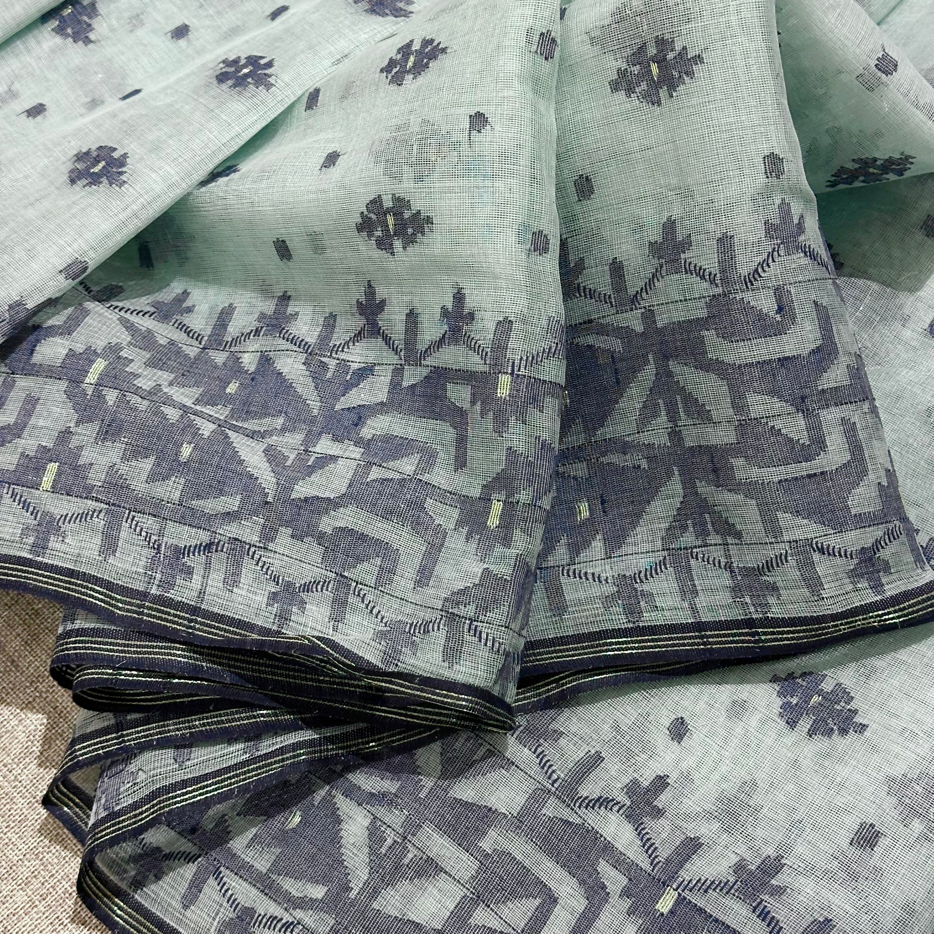 Sky Blue and Grey Dhakai Jamdani
