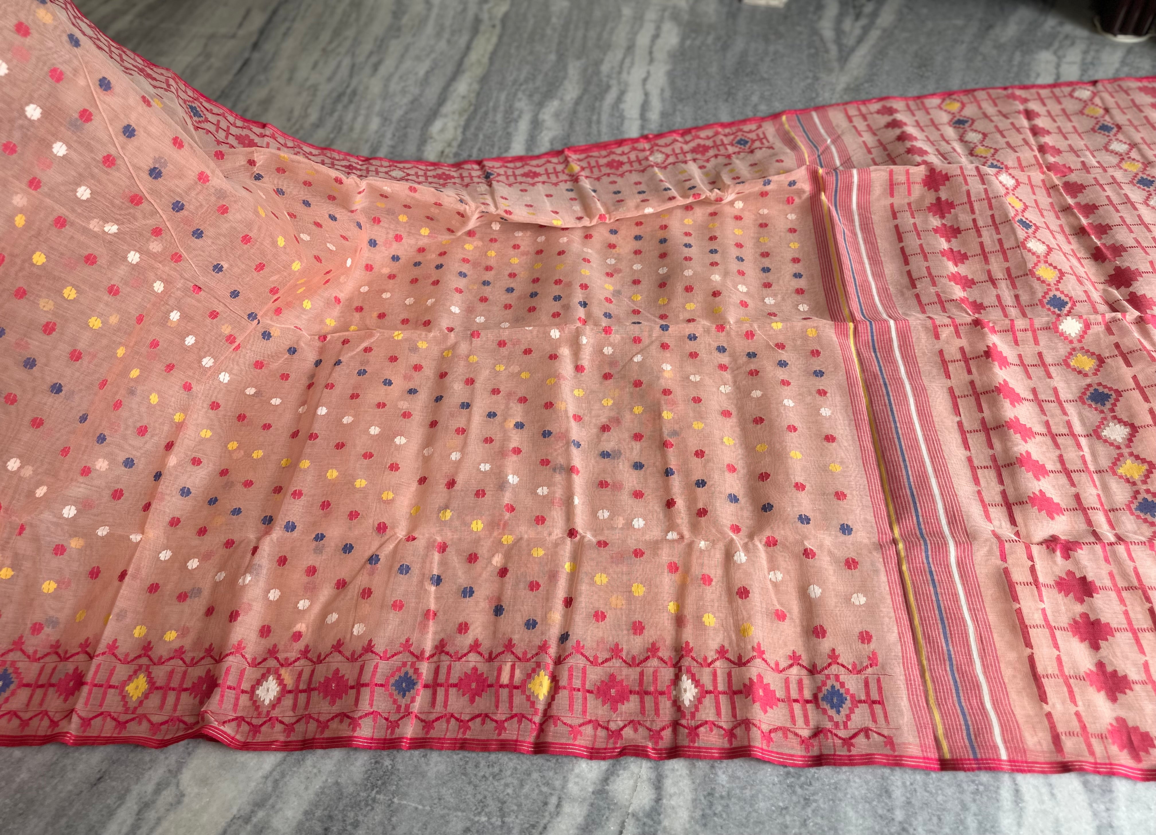 Light Pink Dhakai Jamdani with Multicolor Butis