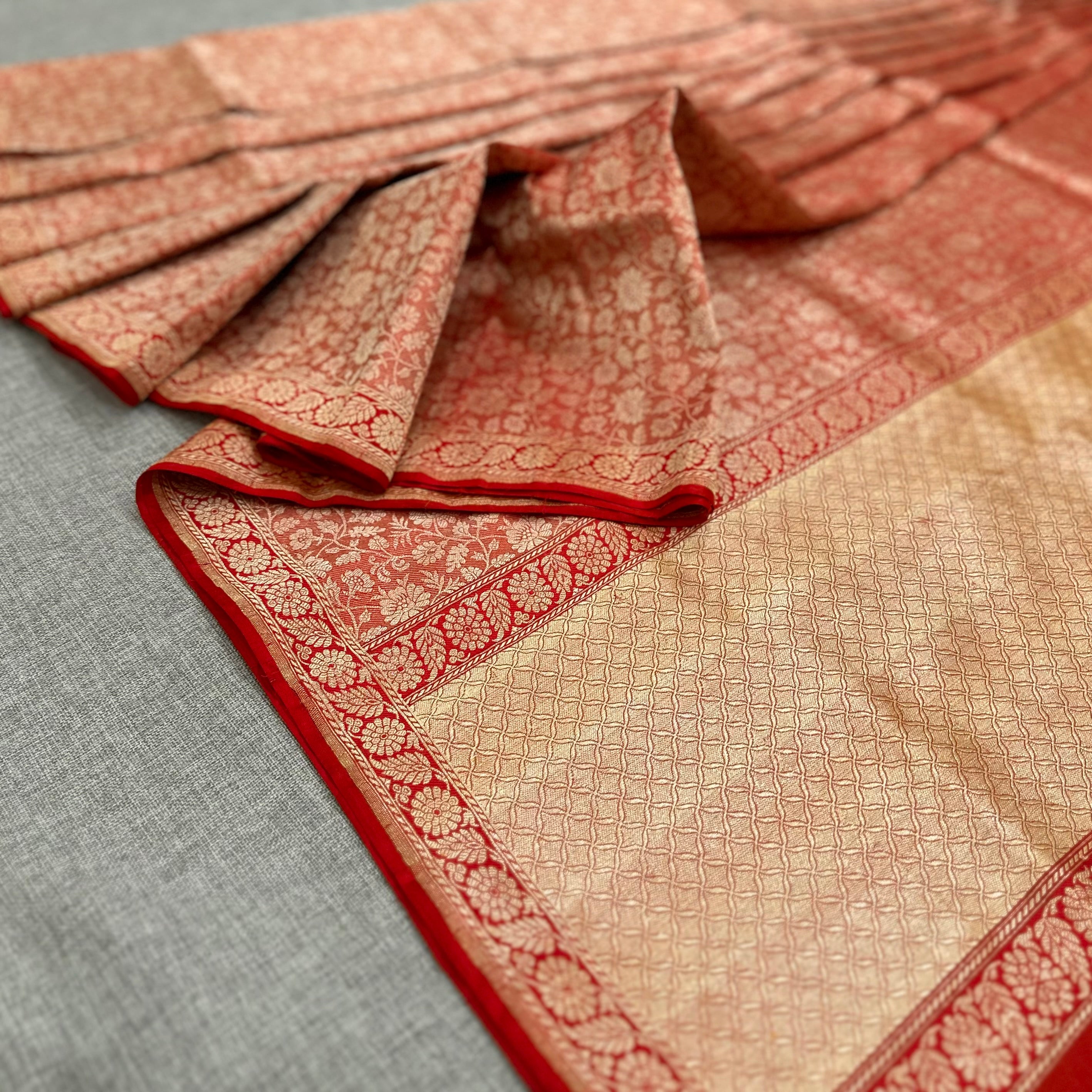 Red Tanchoi Benarasi with Red Minakari Khadwa Border