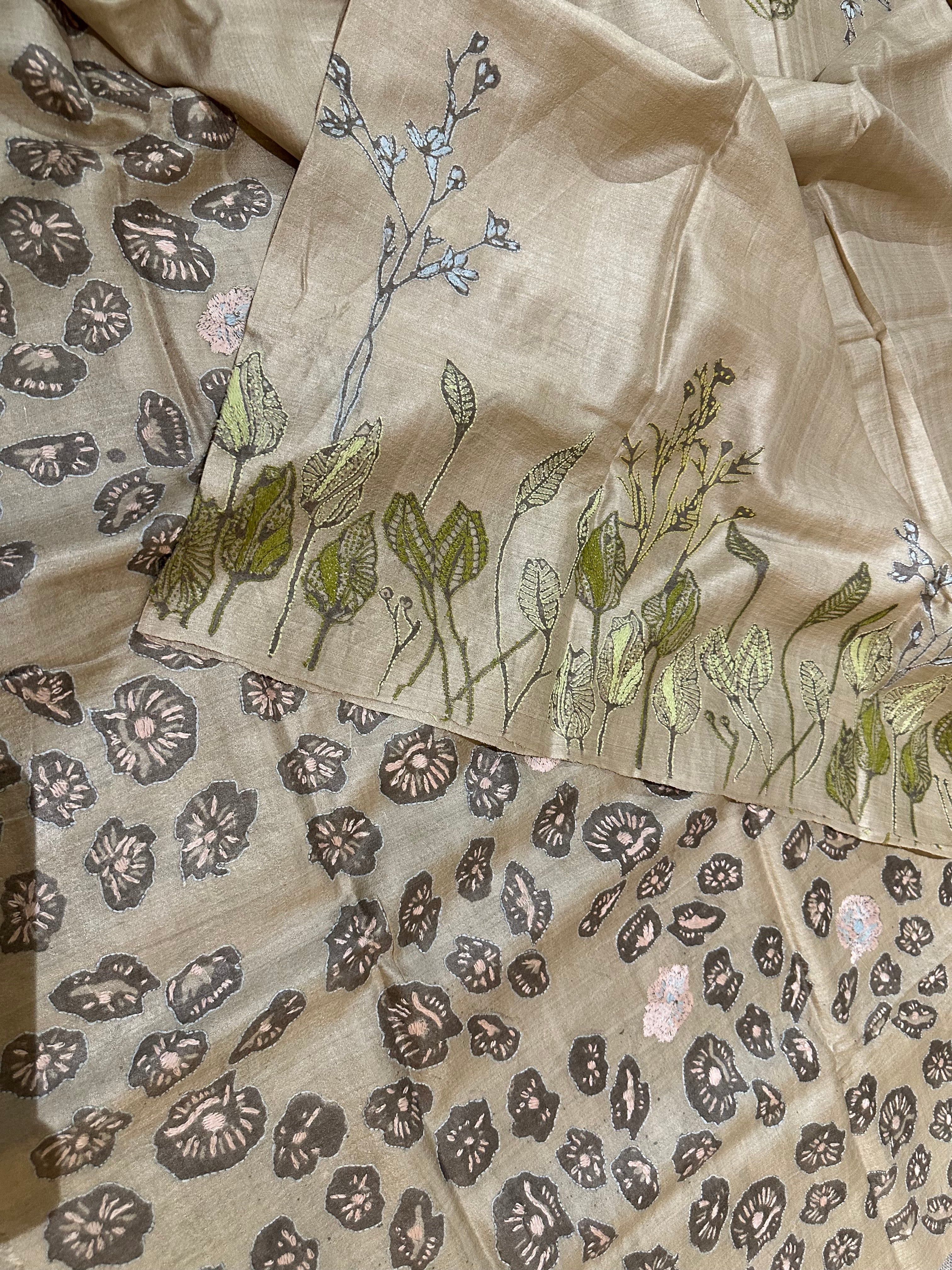 Botanical Natural Dyed Handwoven Tussar with Kantha