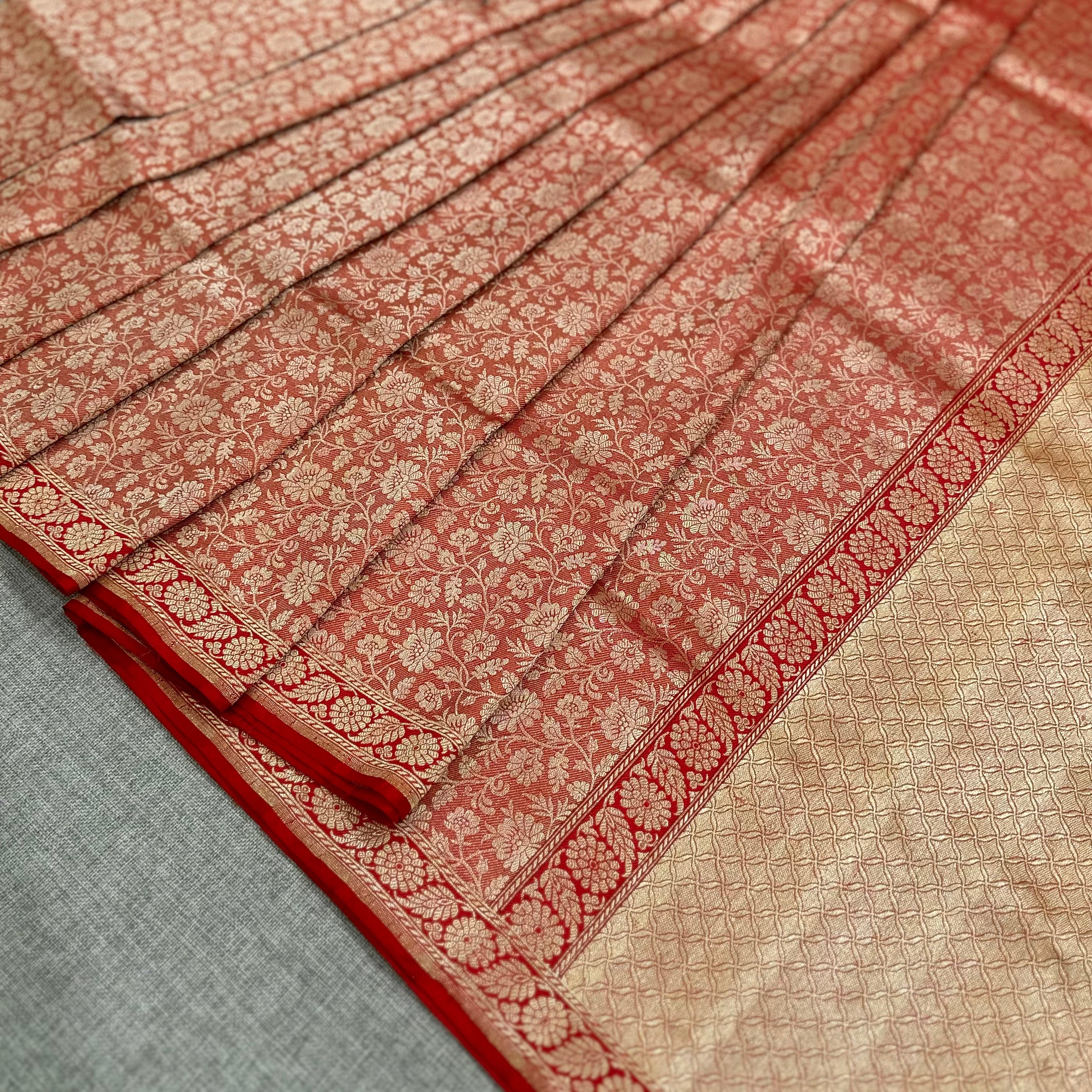 Red Tanchoi Benarasi with Red Minakari Khadwa Border