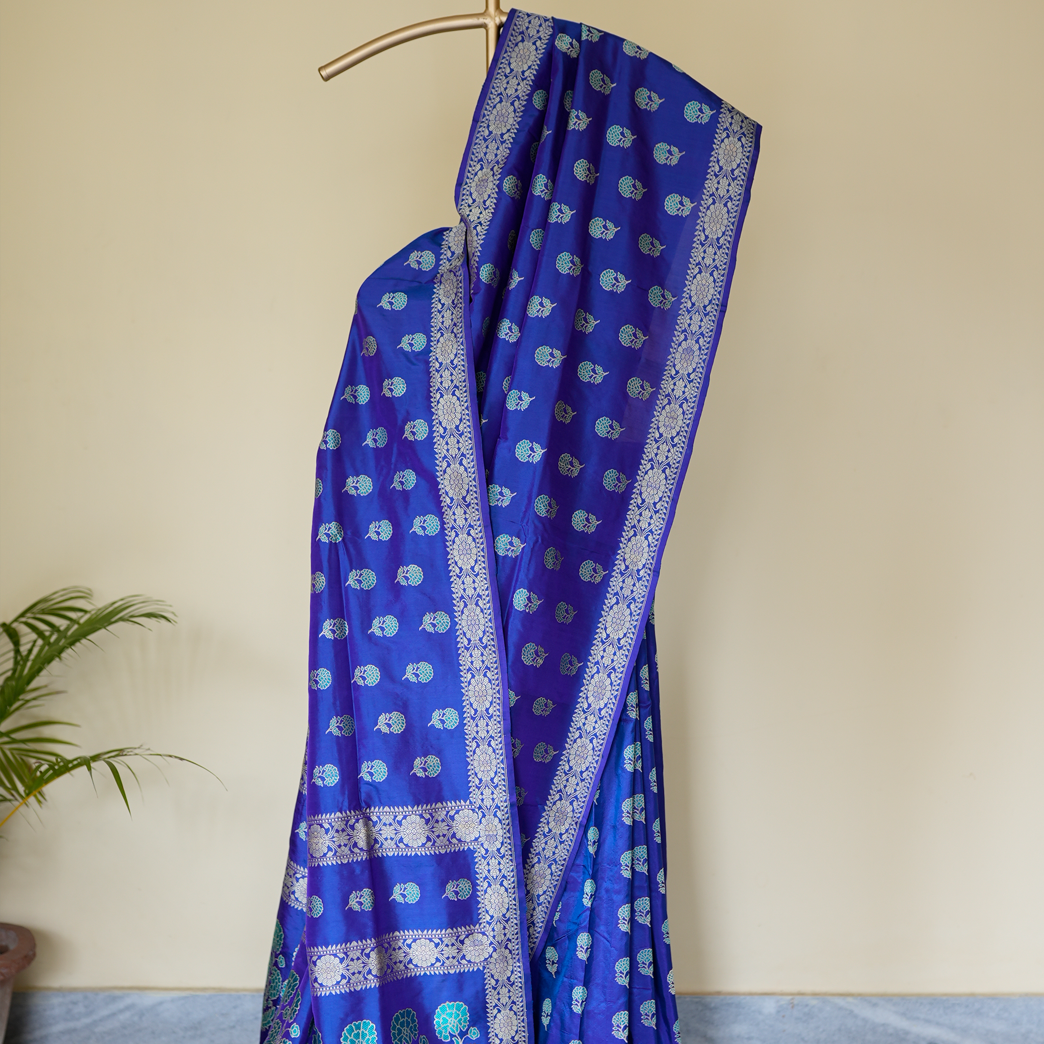 Blue with Turquoise Revival Baluchari Saree