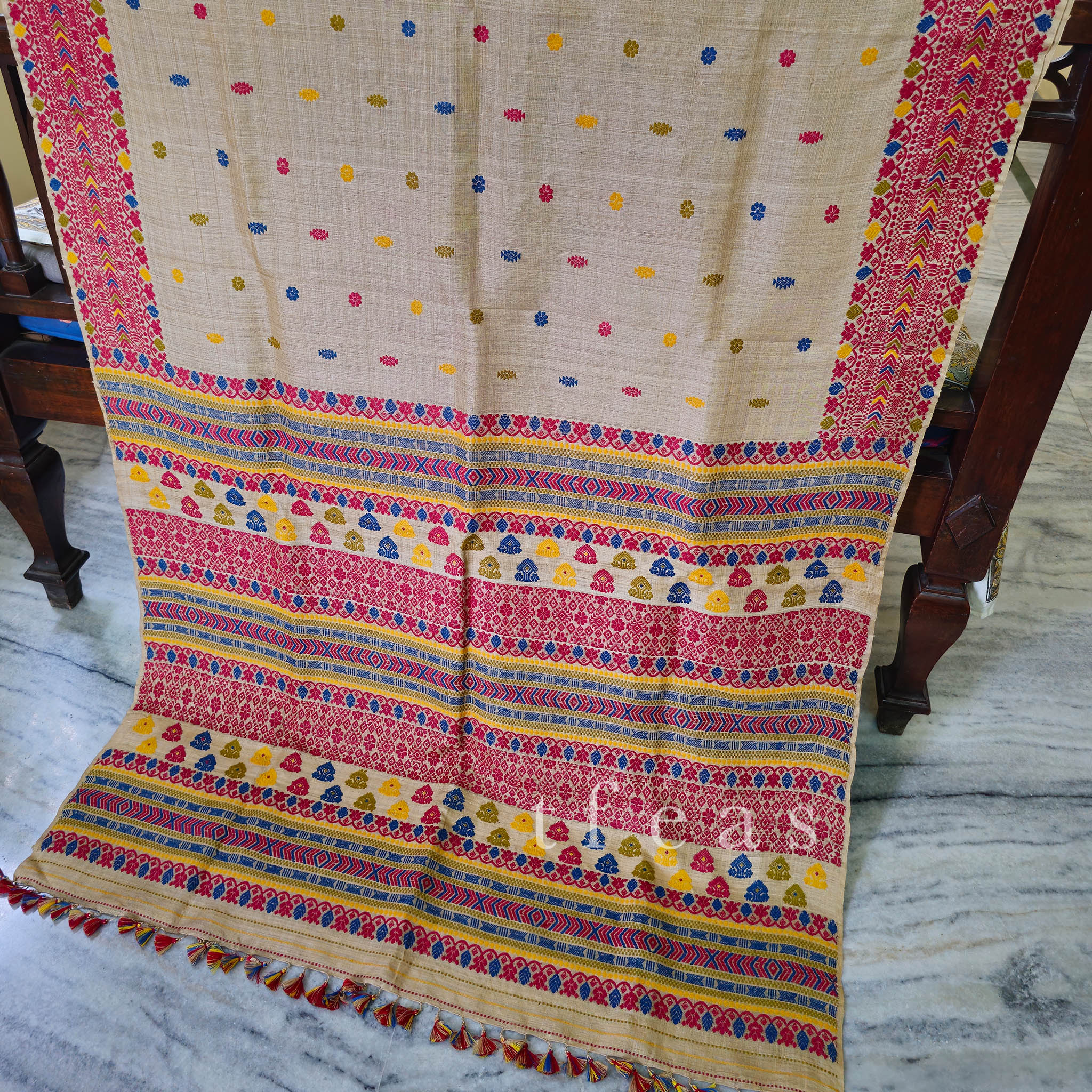 Heirloom Pure Assam Muga Saree with Natural Dyed Eri Extra Weft in Multicolors