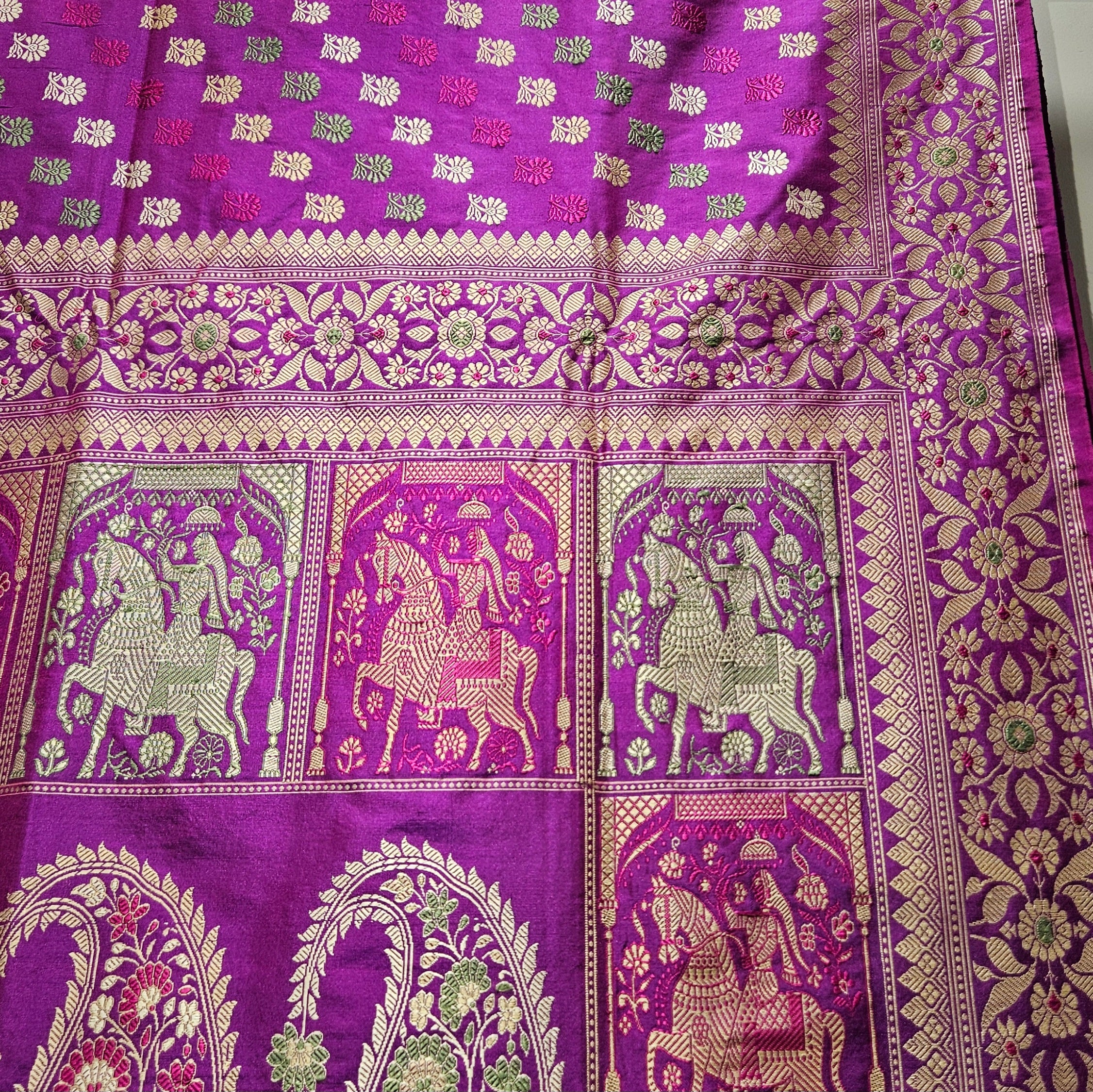 Purple Shot Colour Revival Baluchari Saree with Horse Palla