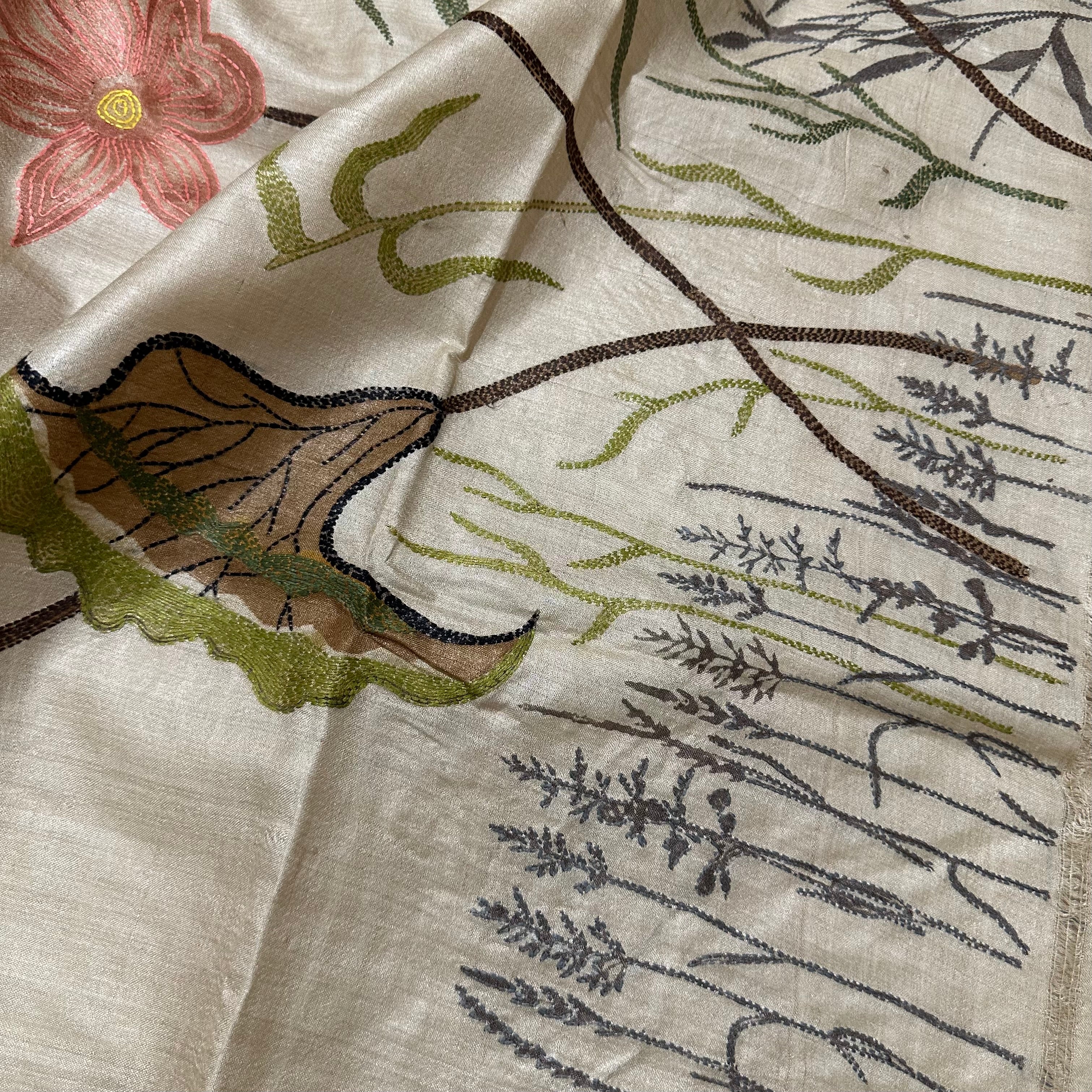 Natural Dyed Handwoven Tussar with Kantha